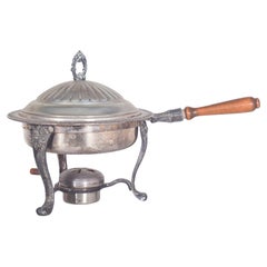Antique Metal Rechaud with Wooden Handle