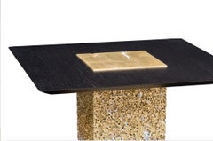 Metal Rock Gold Side Table with Black Wood Extension by Michael Young
