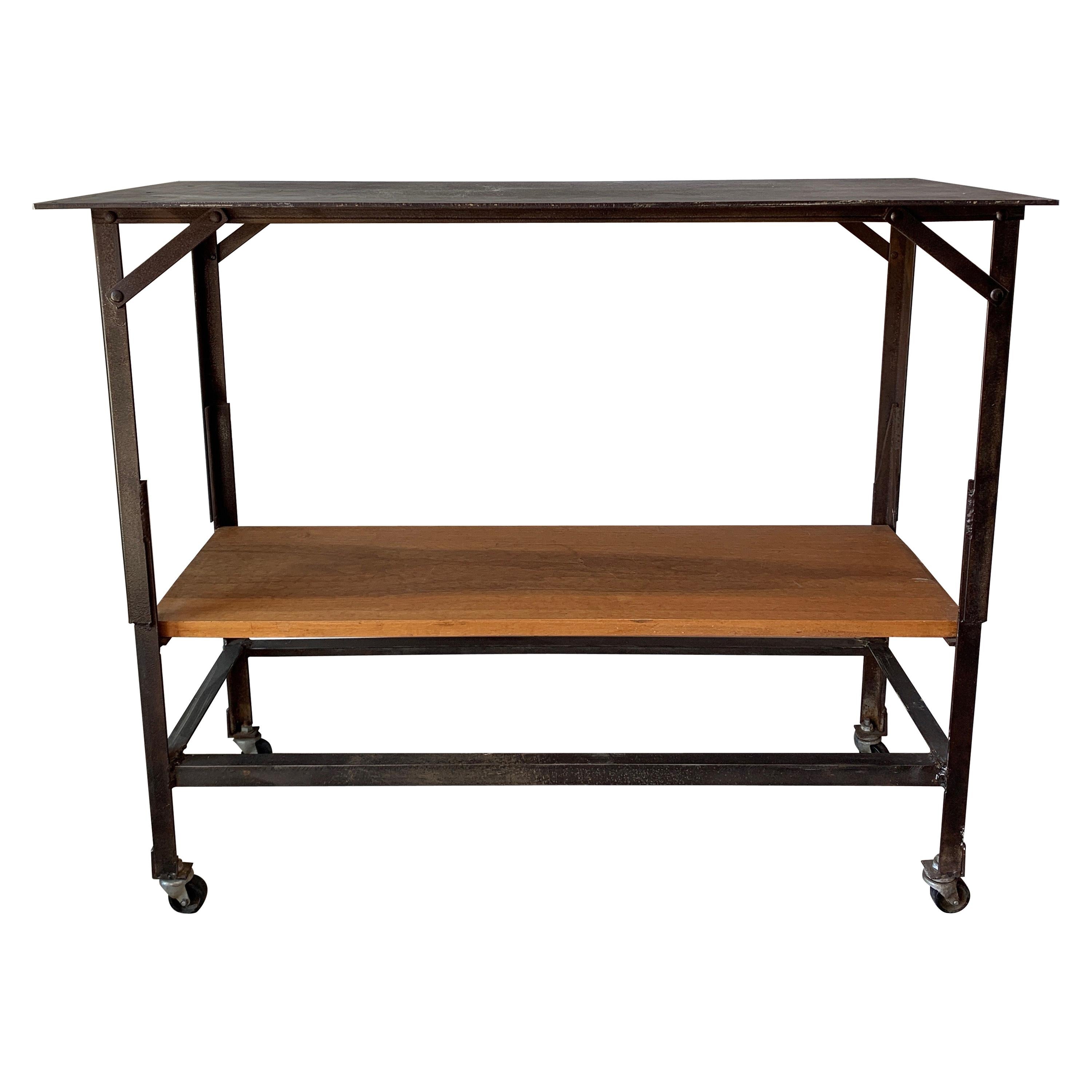Metal Rolling Cart with Wooden Shelf at 1stDibs wood rolling cart