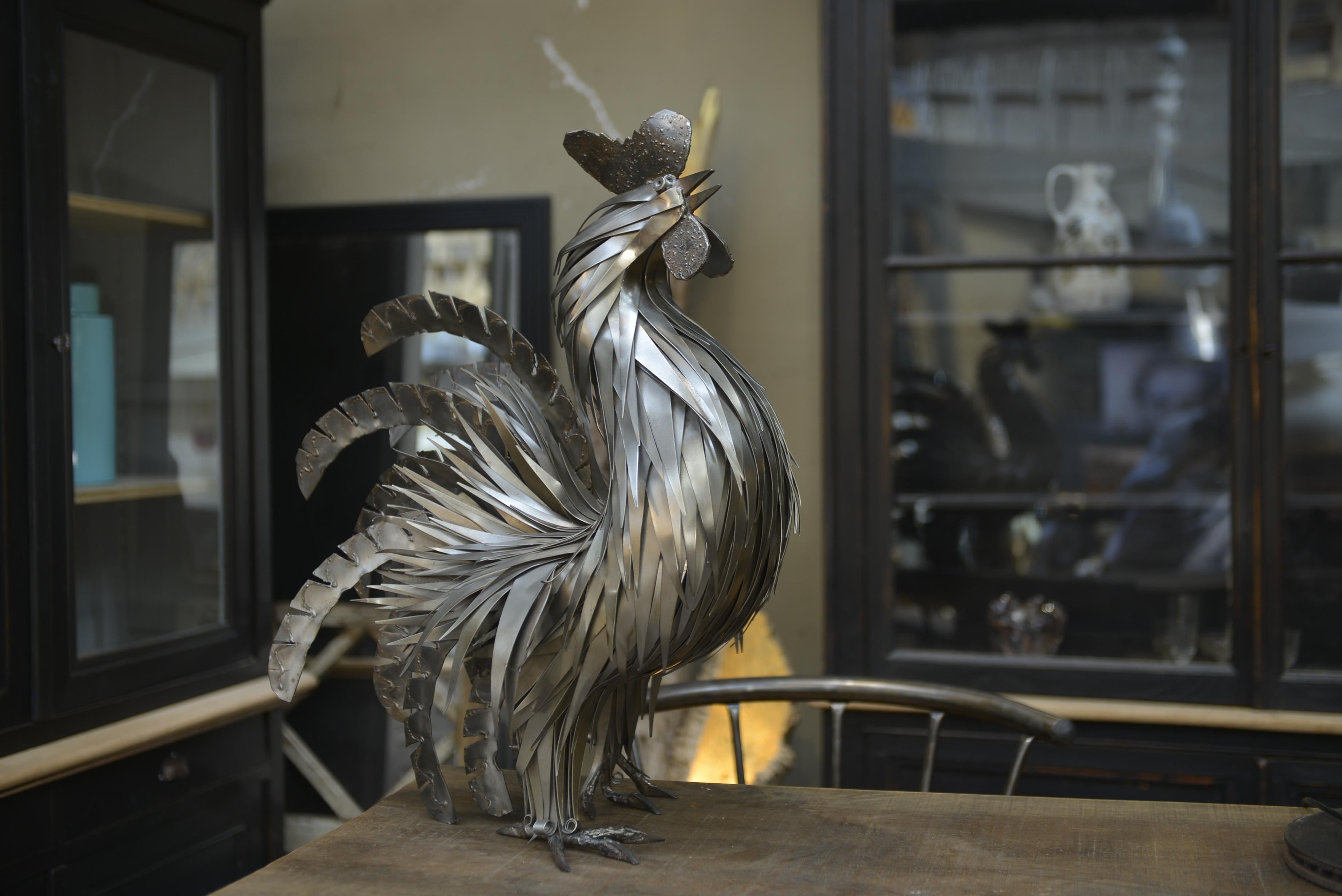 Metal Rooster Sculpture by Jarry, France, circa 1970 For Sale 2