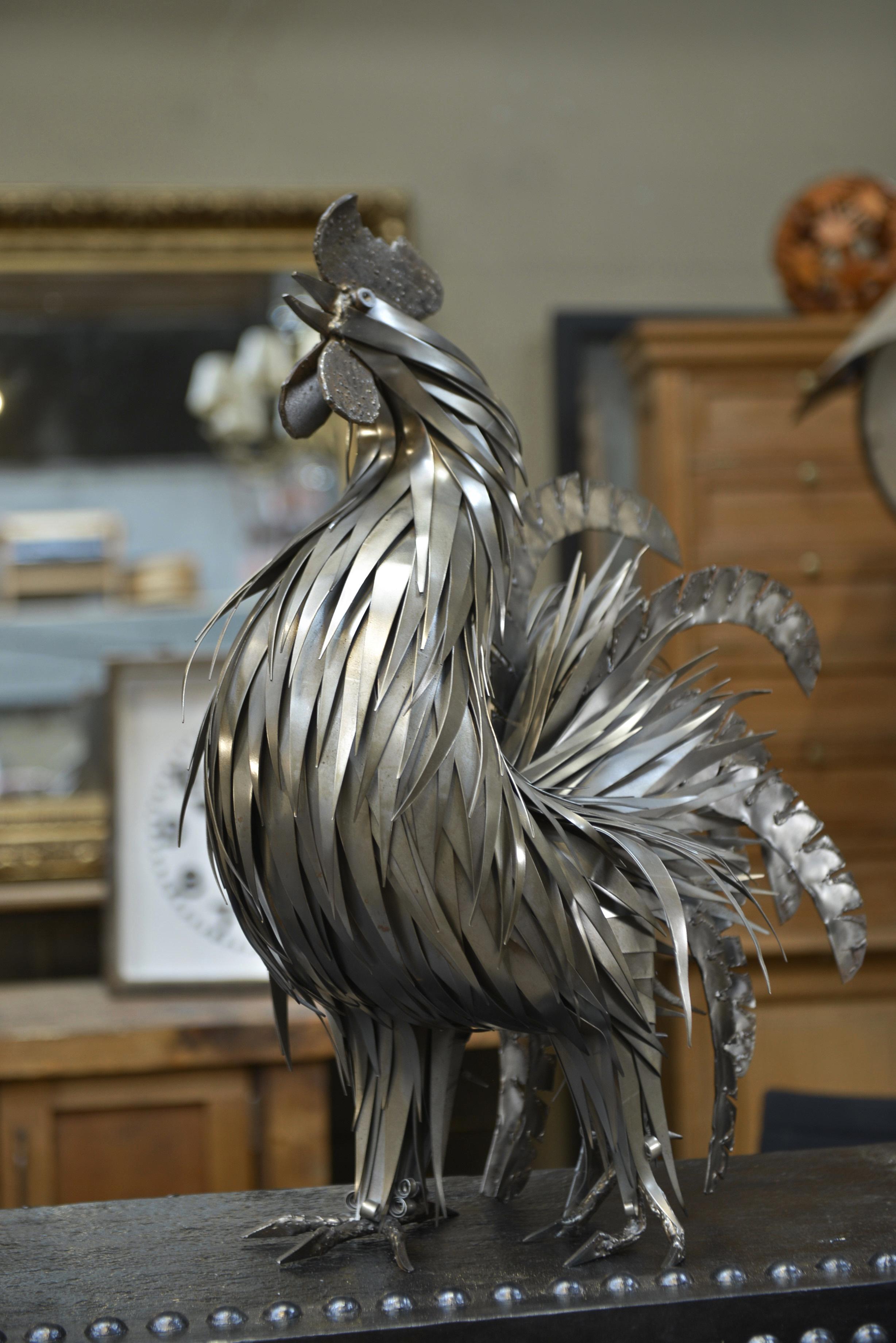 European Metal Rooster Sculpture by Jarry, France, circa 1970 For Sale