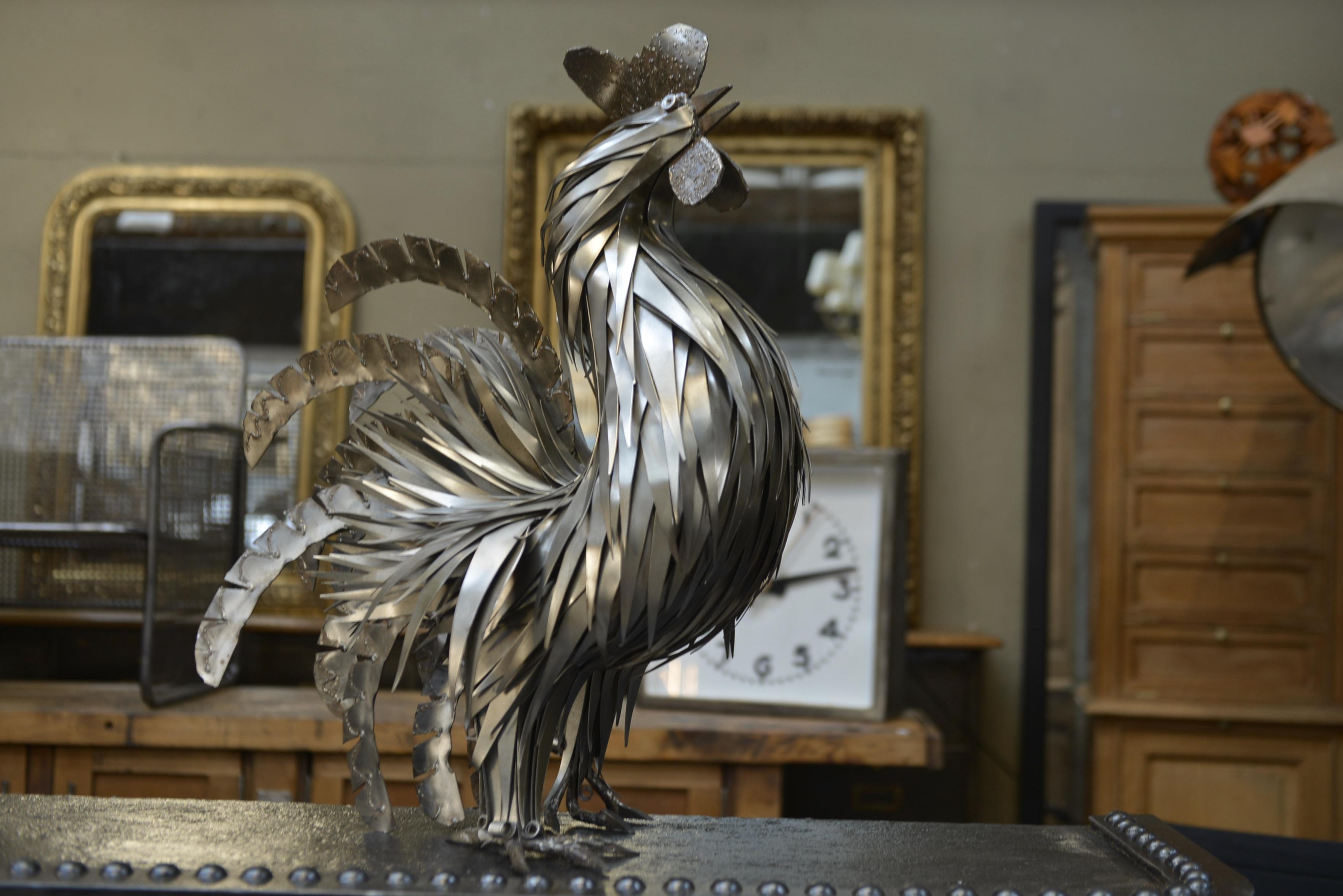 Metal Rooster Sculpture by Jarry, France, circa 1970 In Good Condition For Sale In Roubaix, FR