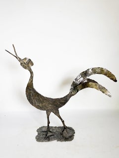 Metal rooster sculpture, signed, France, 1970