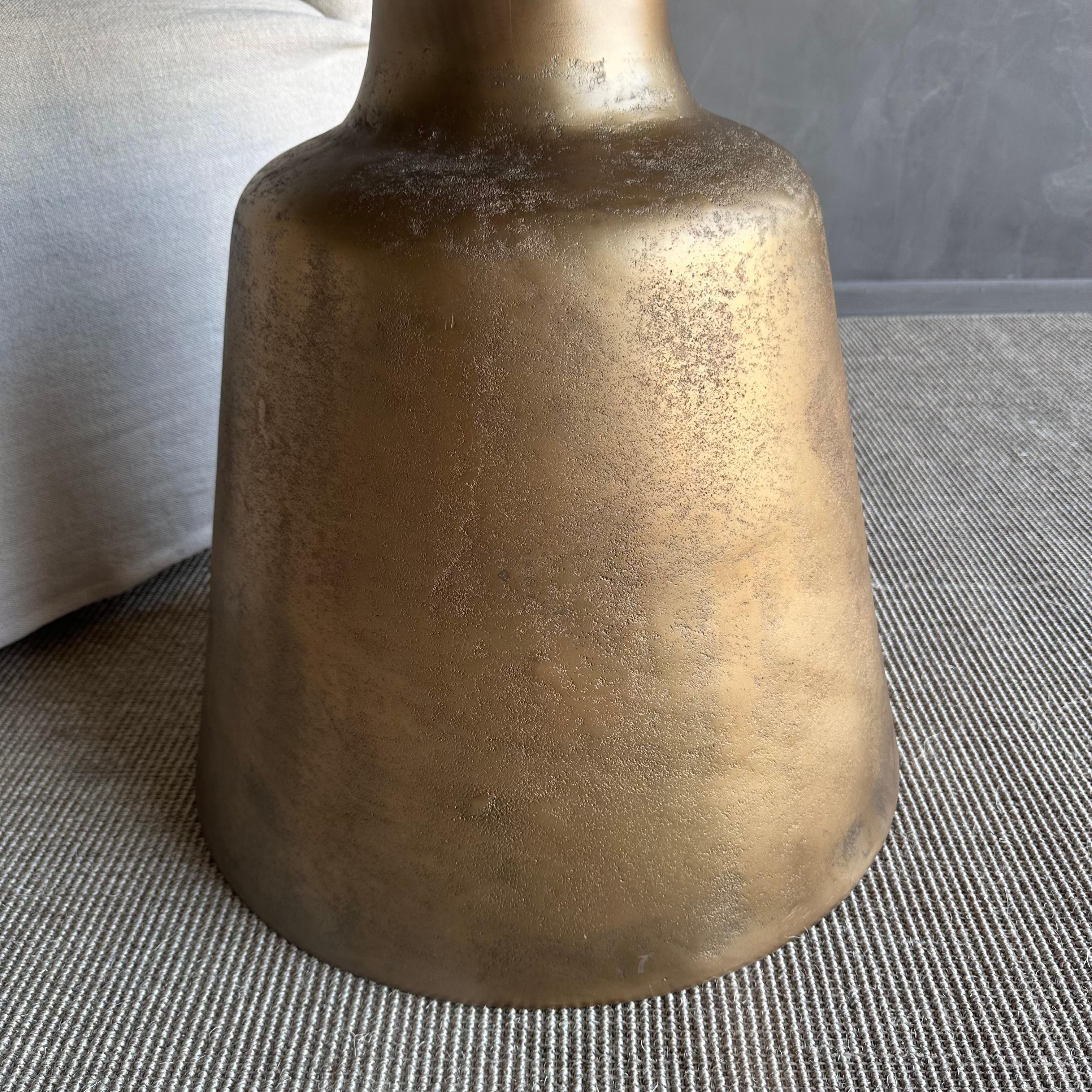 Organic Modern Metal Round Dining Table in Aged Brass Patina For Sale