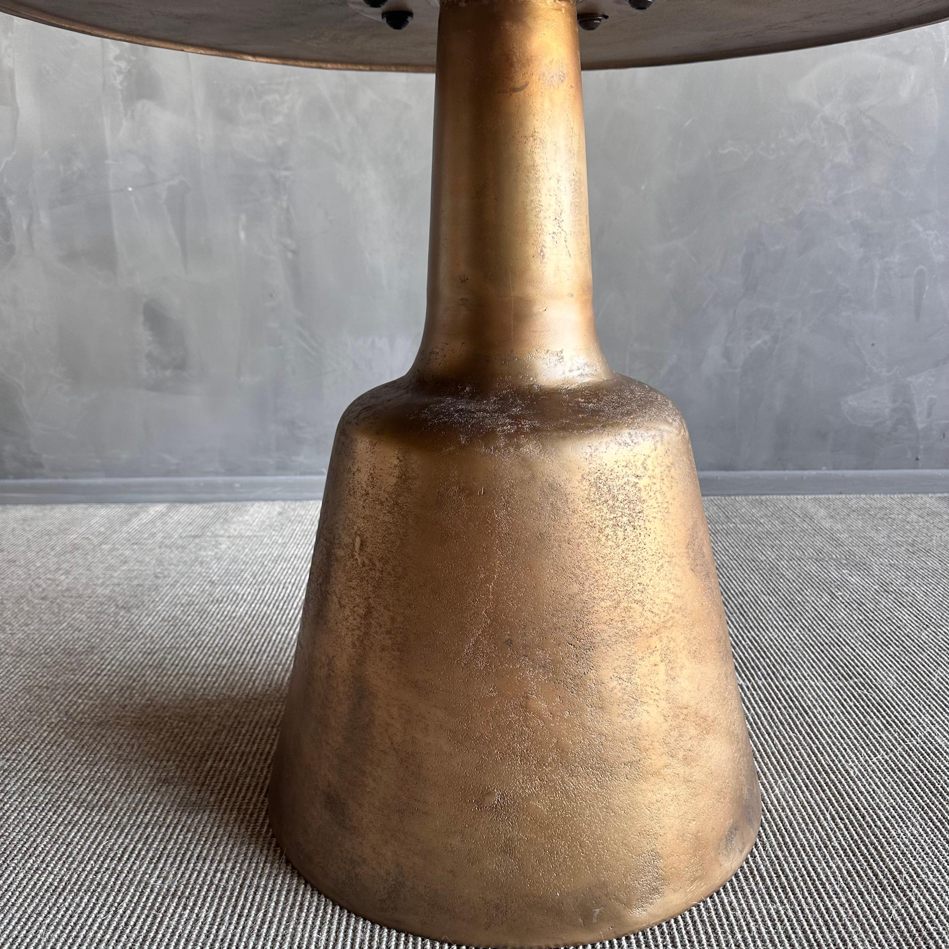 Contemporary Metal Round Dining Table in Aged Brass Patina For Sale