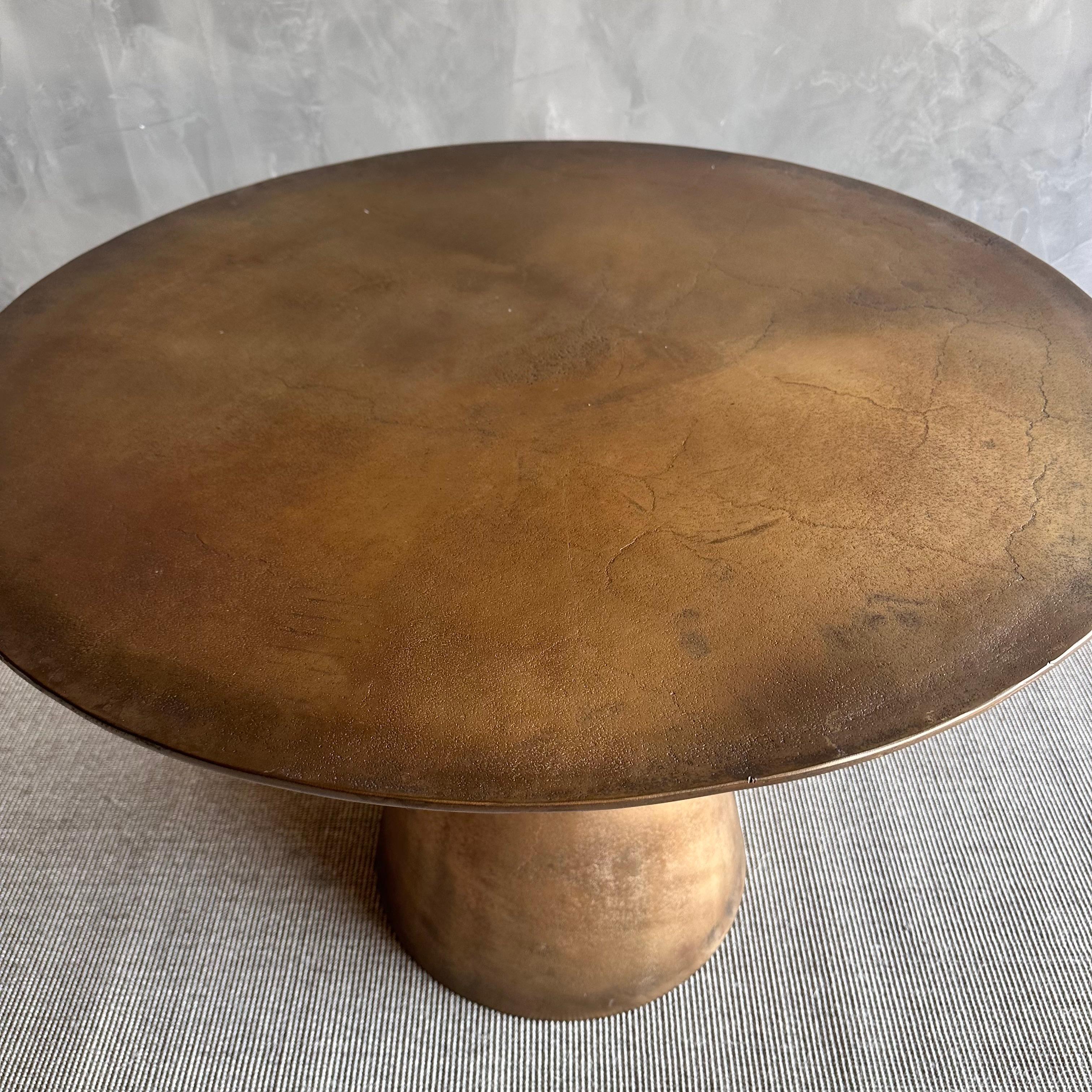 Metal Round Dining Table in Aged Brass Patina For Sale 1