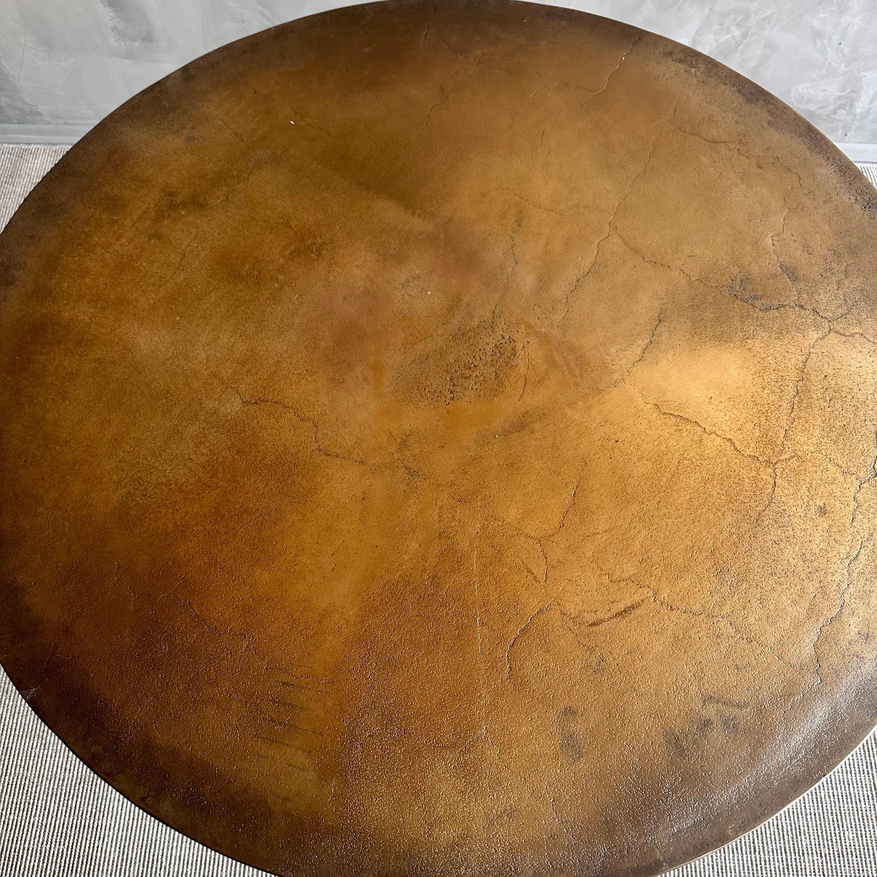 Metal Round Dining Table in Aged Brass Patina For Sale 2