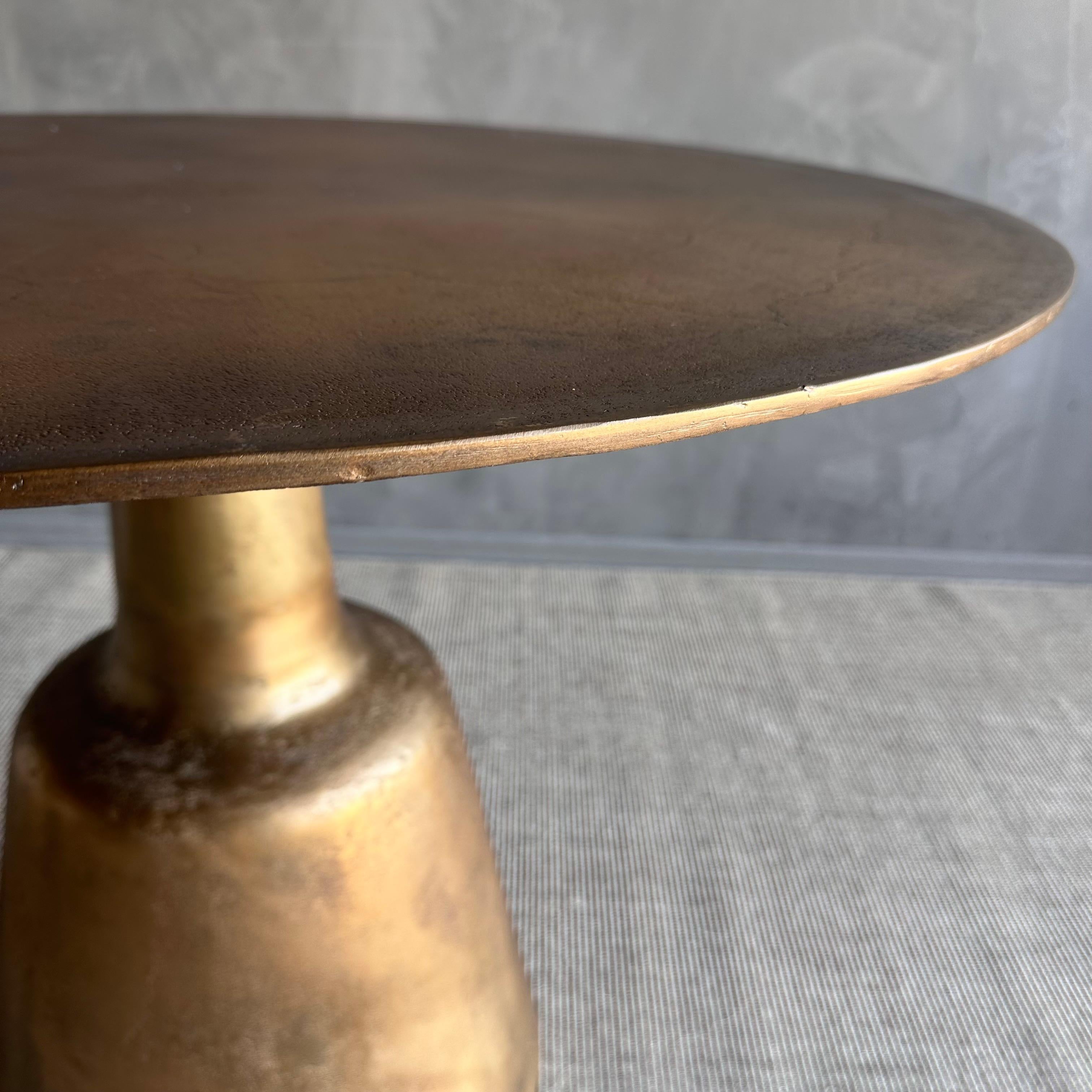Metal Round Dining Table in Aged Brass Patina For Sale 3