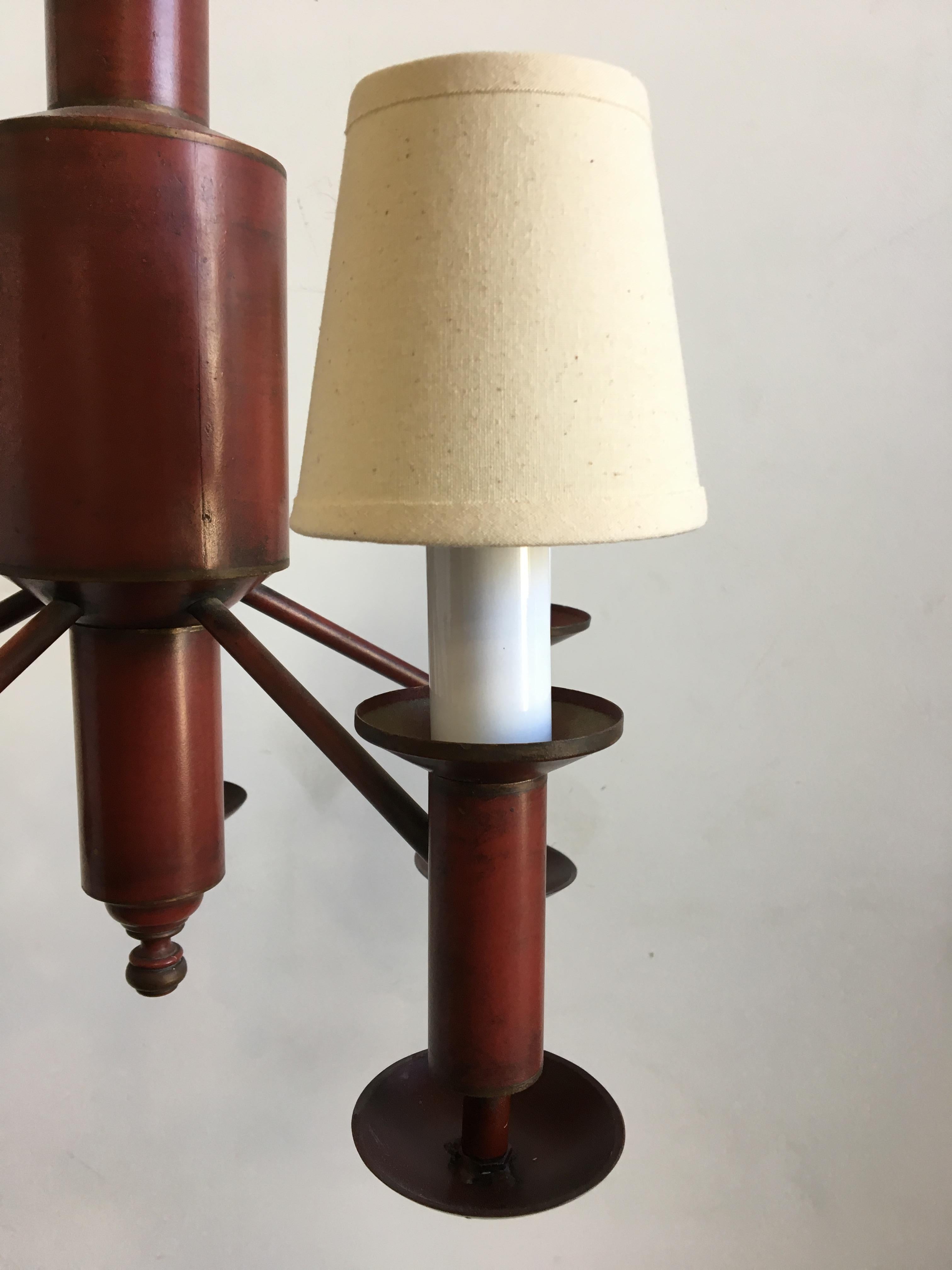 Mid-Century Modern Metal Rustic Style Five-Arm Candelabra with Shades