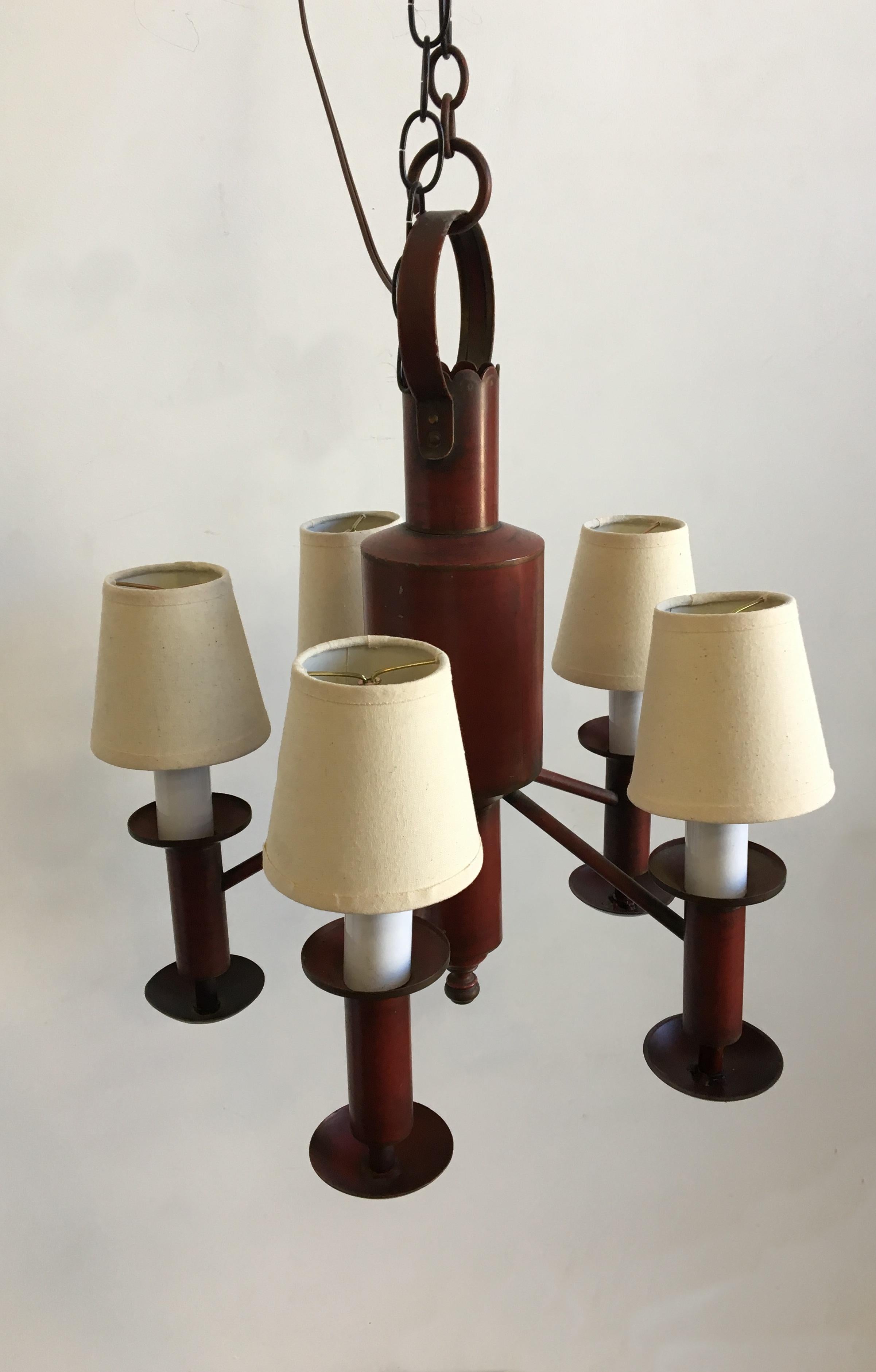 French Metal Rustic Style Five-Arm Candelabra with Shades