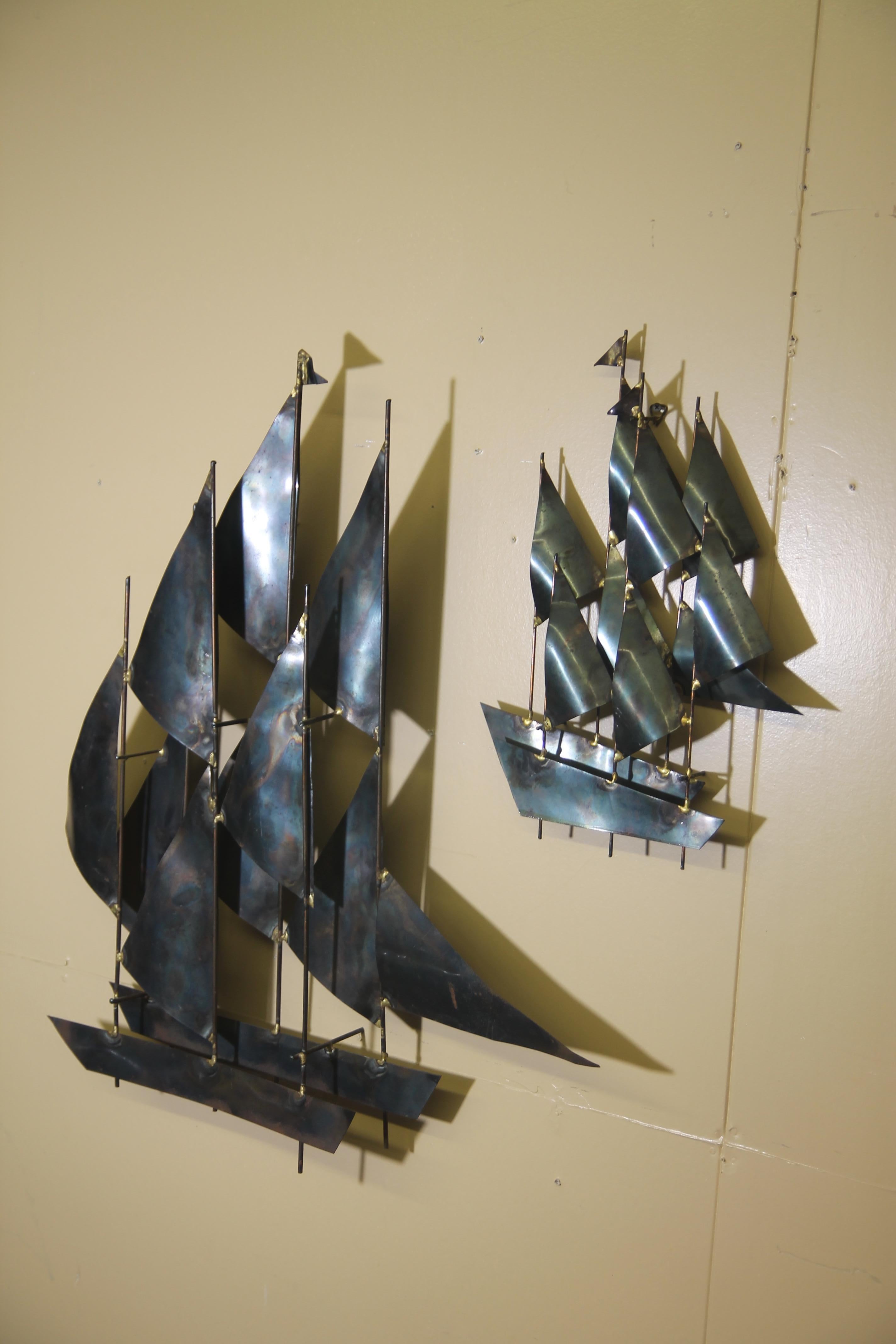 Metal Sailboats Wall Sculpture in the Manner of Curtis Jere In Good Condition For Sale In Asbury Park, NJ