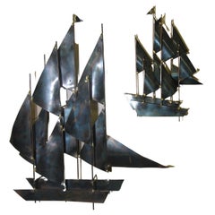 Metal Sailboats Wall Sculpture in the Manner of Curtis Jere