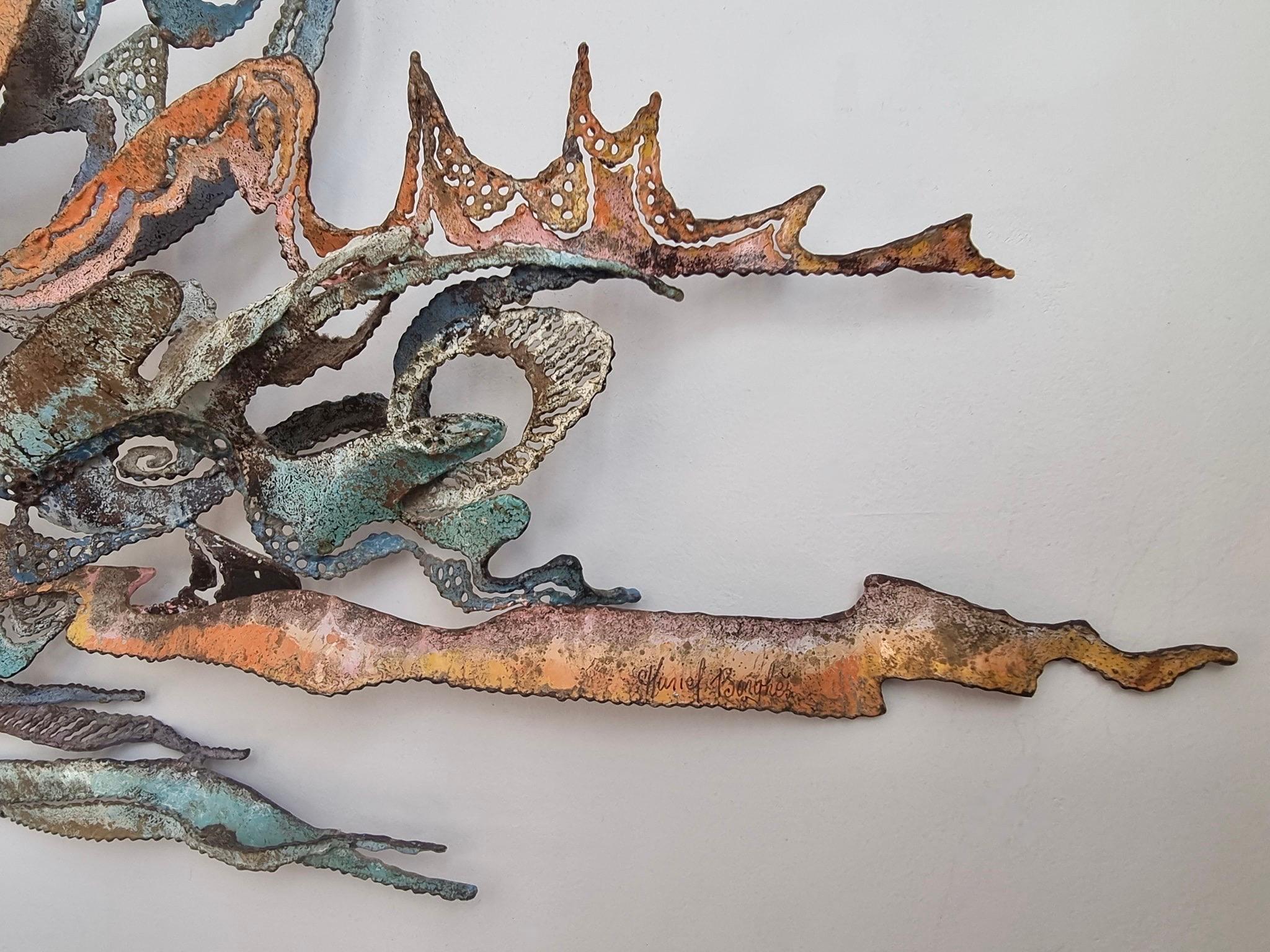 Metallskulpturaler Wandleuchter „Sun“ aus Metall von Muriel Borghes im Angebot 2