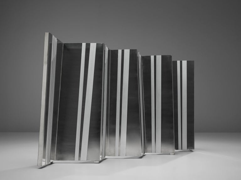 Salvatore Messina, sculpture, aluminum, Italy, 1960

Salvatore Messina (1916-1982) tackled the question of movement and the concept of space through his metal sculptures. The three-dimensionality of this sculpture is evoked by the angled pieces