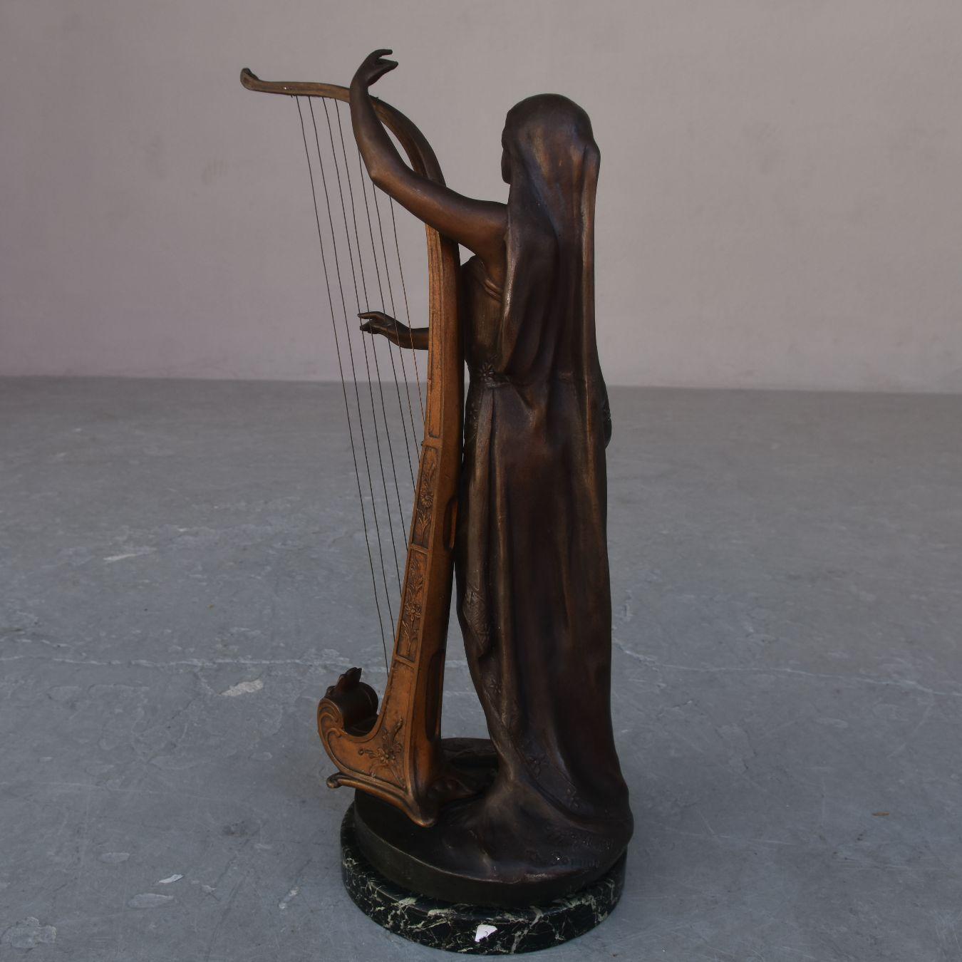 Metal Sculpture Inspiration by Théophile Somme Jeune Harpiste For Sale 2