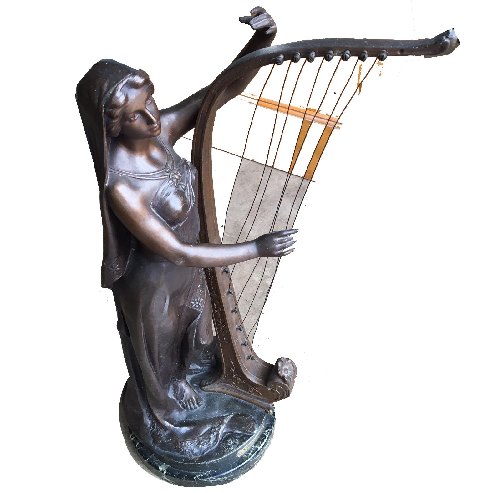 Metal Sculpture Inspiration by Théophile Somme Jeune Harpiste For Sale 3
