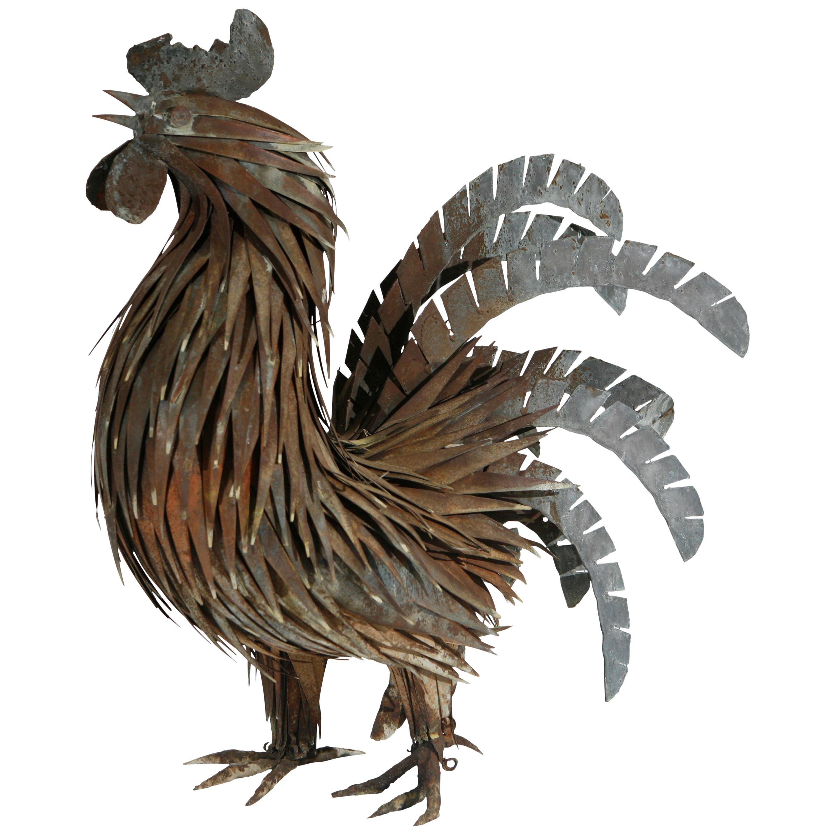 Metal Sculpture of a Rooster For Sale