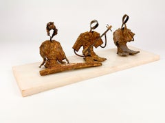 Metal Sculpture Of Japanese Musicians On Marble Base