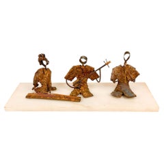 Metal Sculpture Of Japanese Musicians On Marble Base