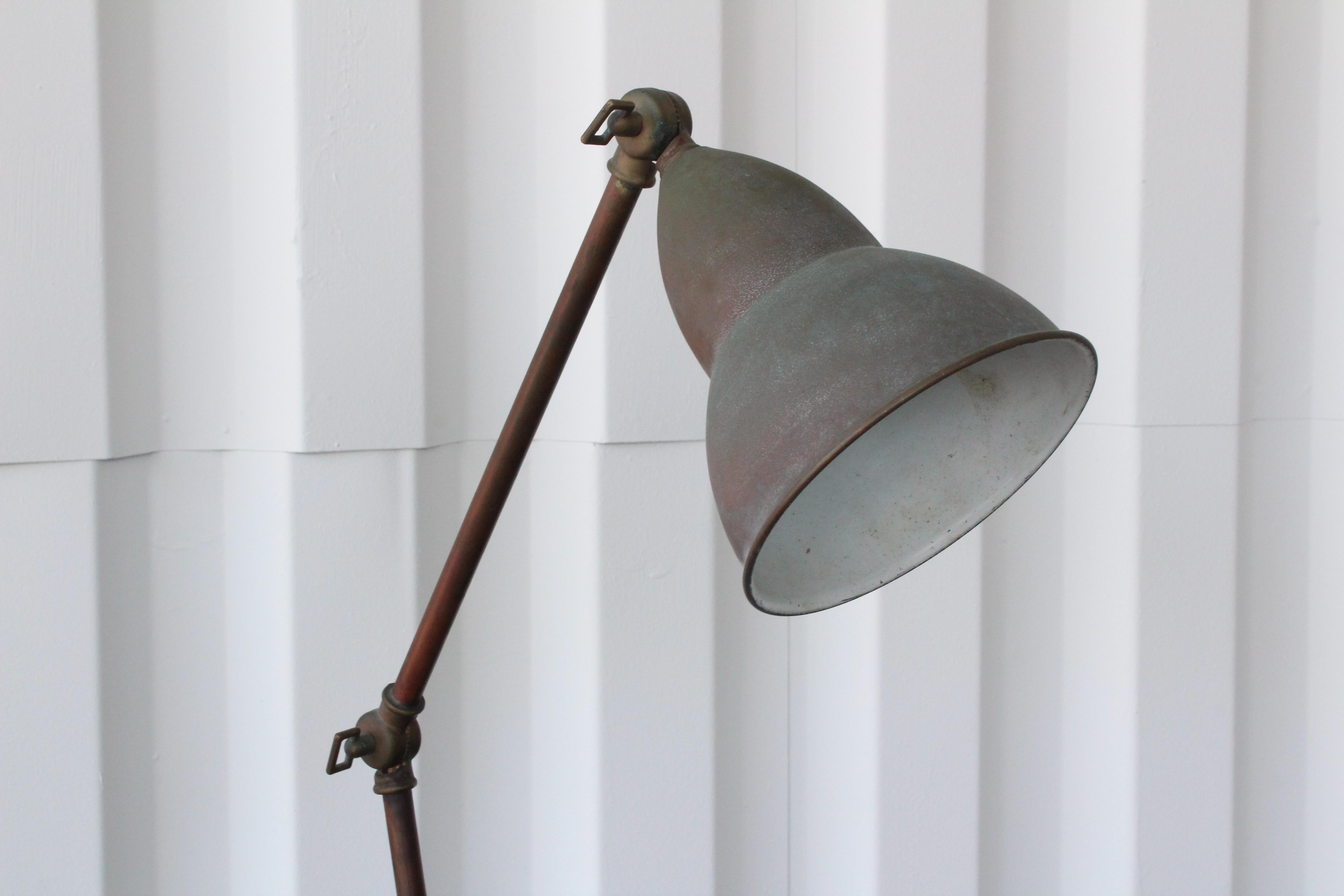 Metal Shop Lamps with Heavy Patina, U.S.A, 1940s In Good Condition In Los Angeles, CA