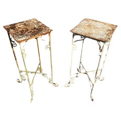 Metal Side Tables of Victorian Style Reclaimed Embossed Metal Celling Tin - Pair