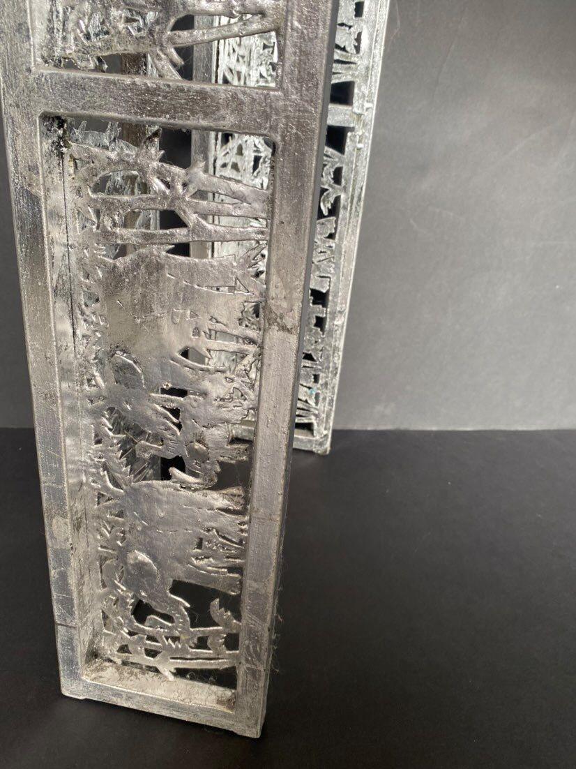 Metal Silver Leaf Finish Console with Elephant Scenes in the Jungle For Sale 3