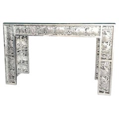 Vintage Metal Silver Leaf Finish Console with Elephant Scenes in the Jungle