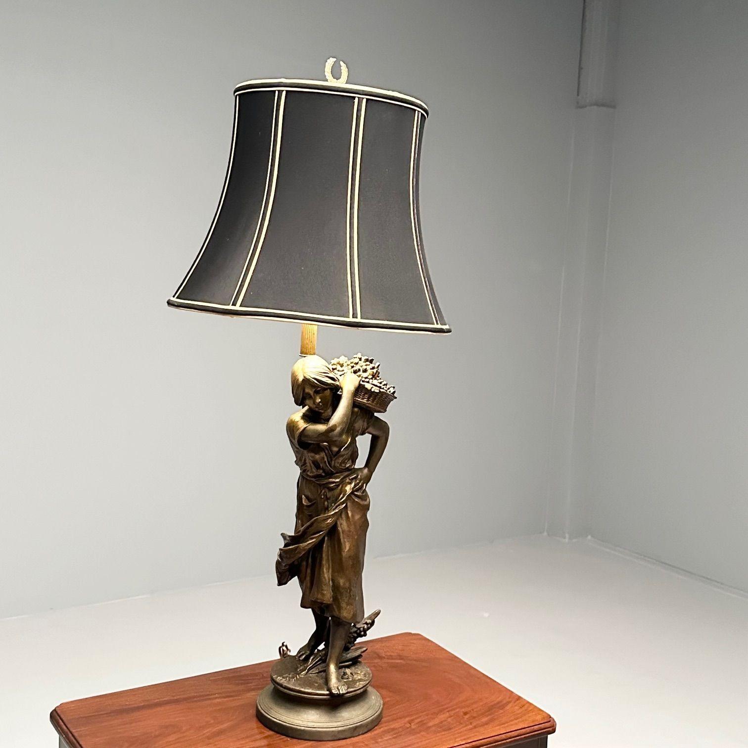 Metal Statue of a Woman Fruit Bearer, Mounted as Lamp, French, 1930s For Sale 10