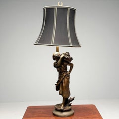 Metal Statue of a Woman Fruit Bearer, Mounted as Lamp, French, 1930s