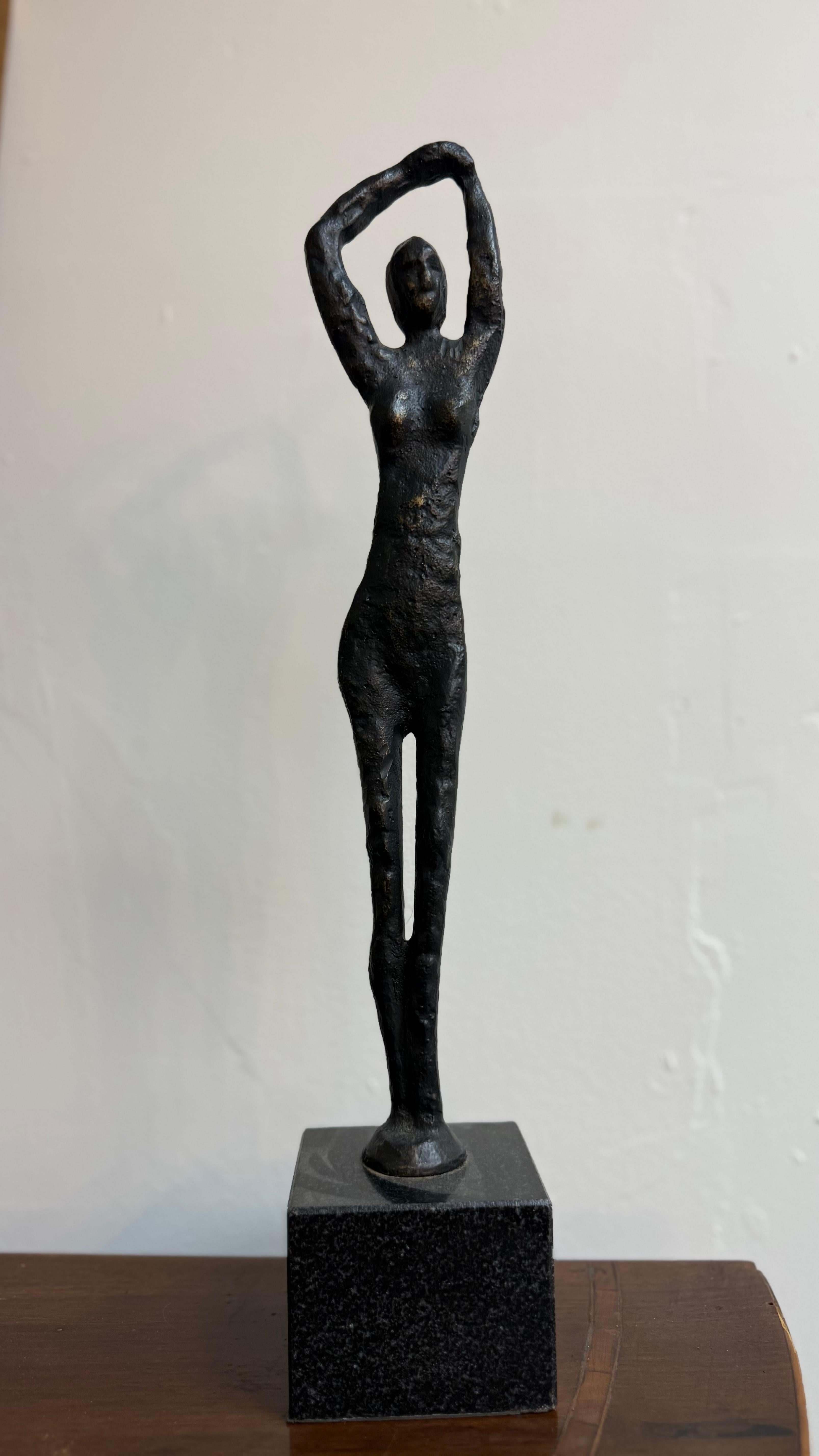Hand-Crafted Metal Statue on Marble Base For Sale