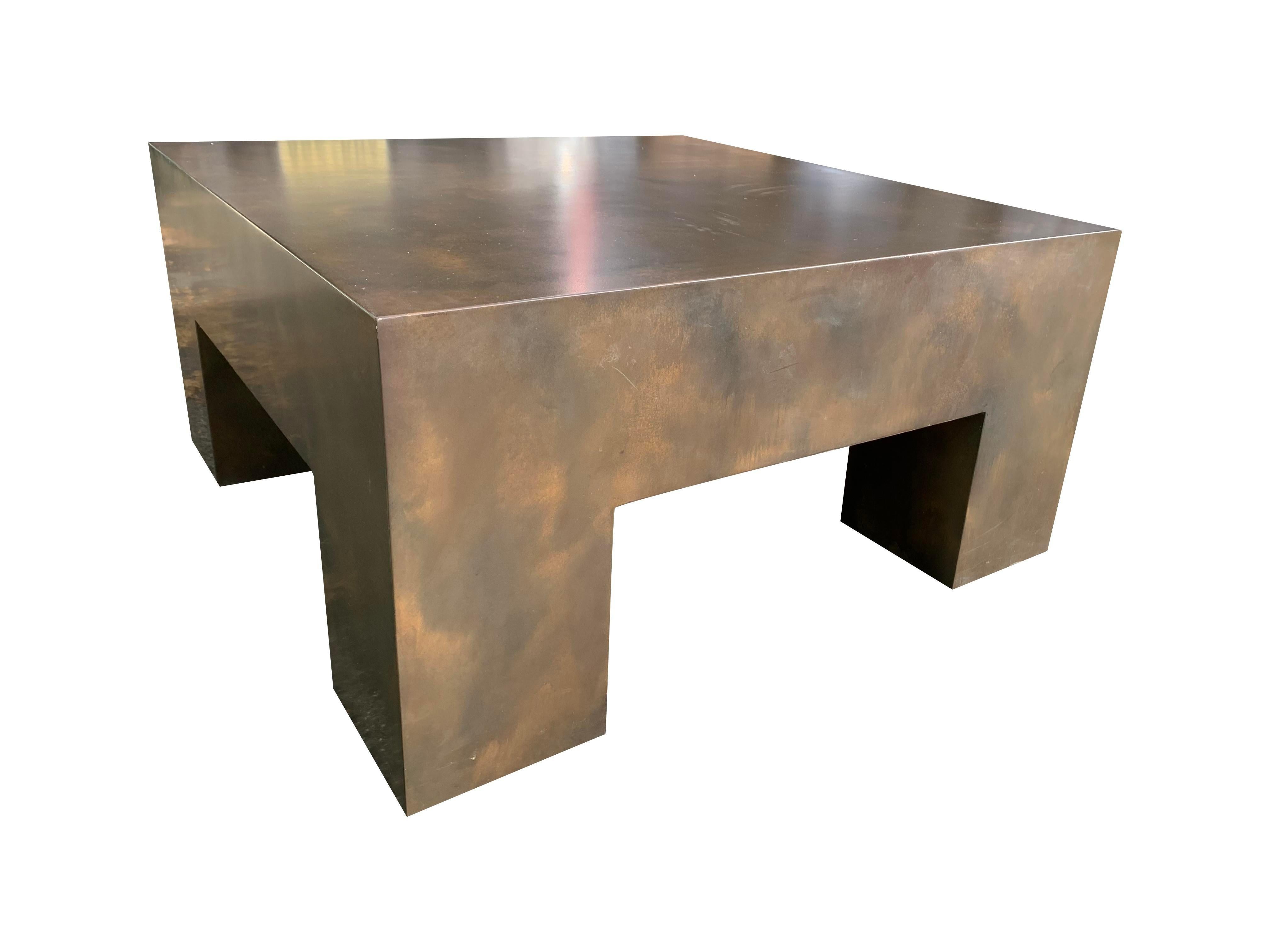 Bronze Metal Steel Form Coffee Table in Modern Industrial Style