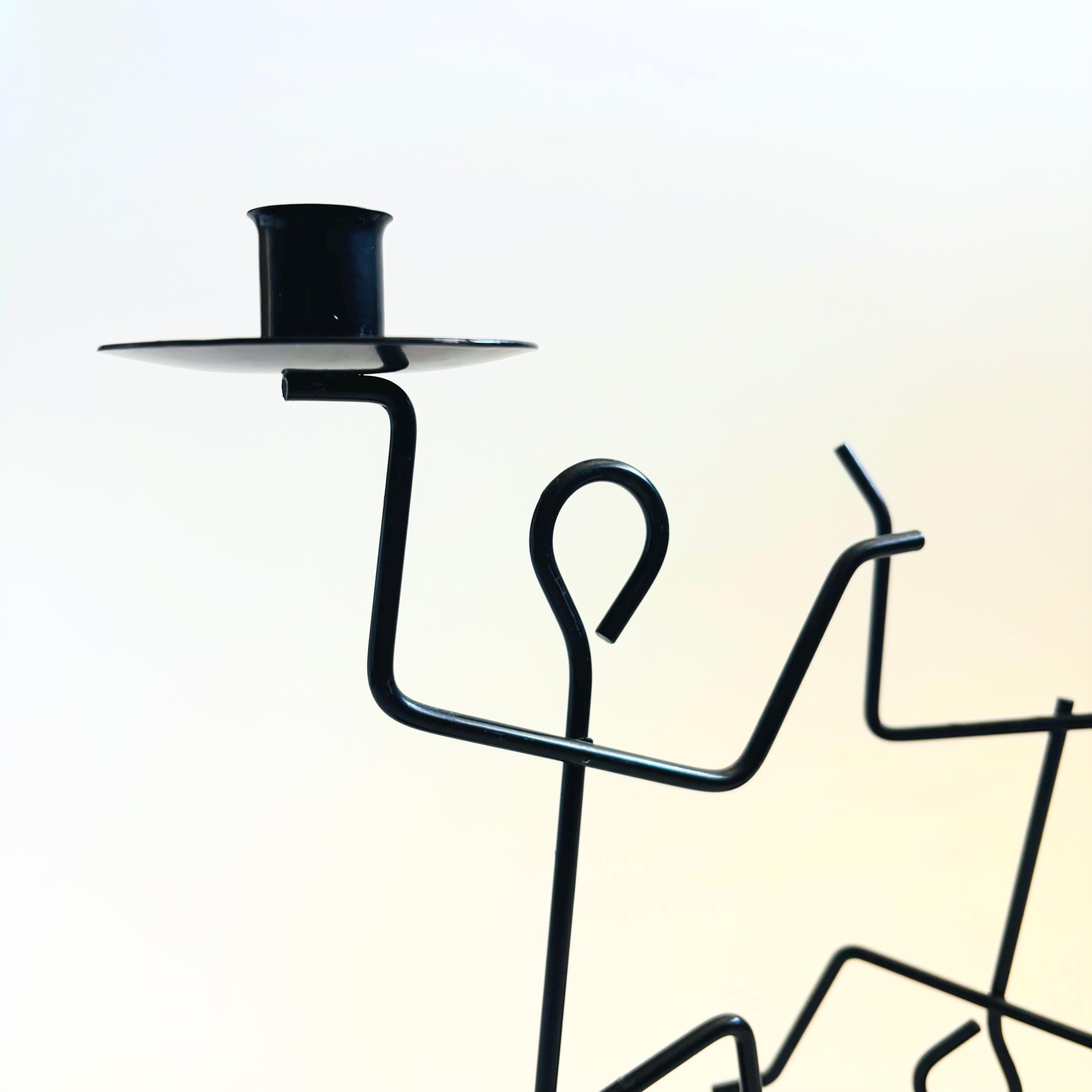 Post-Modern Metal Stick Person Candle Holders - Set of 2 For Sale