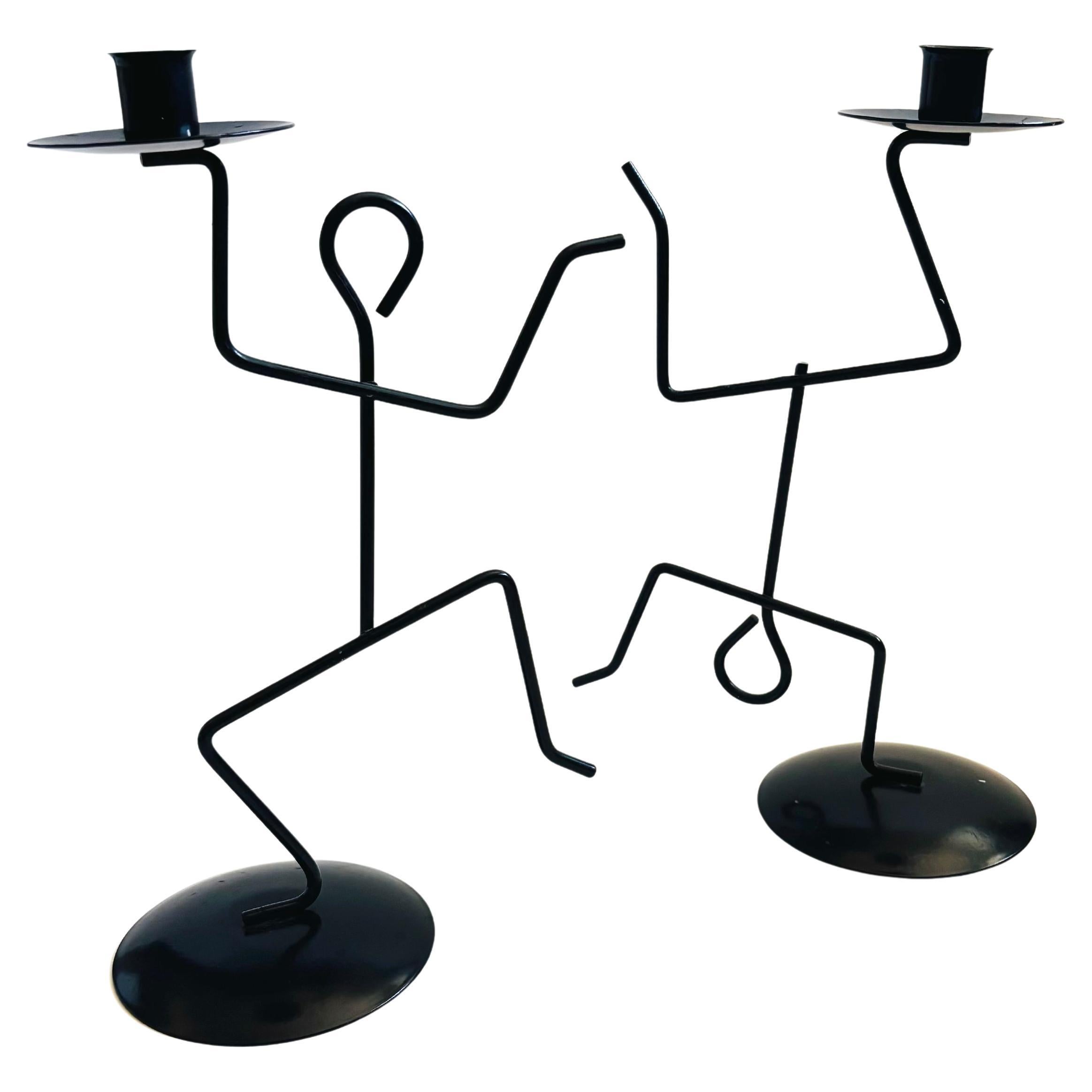 Metal Stick Person Candle Holders - Set of 2 For Sale