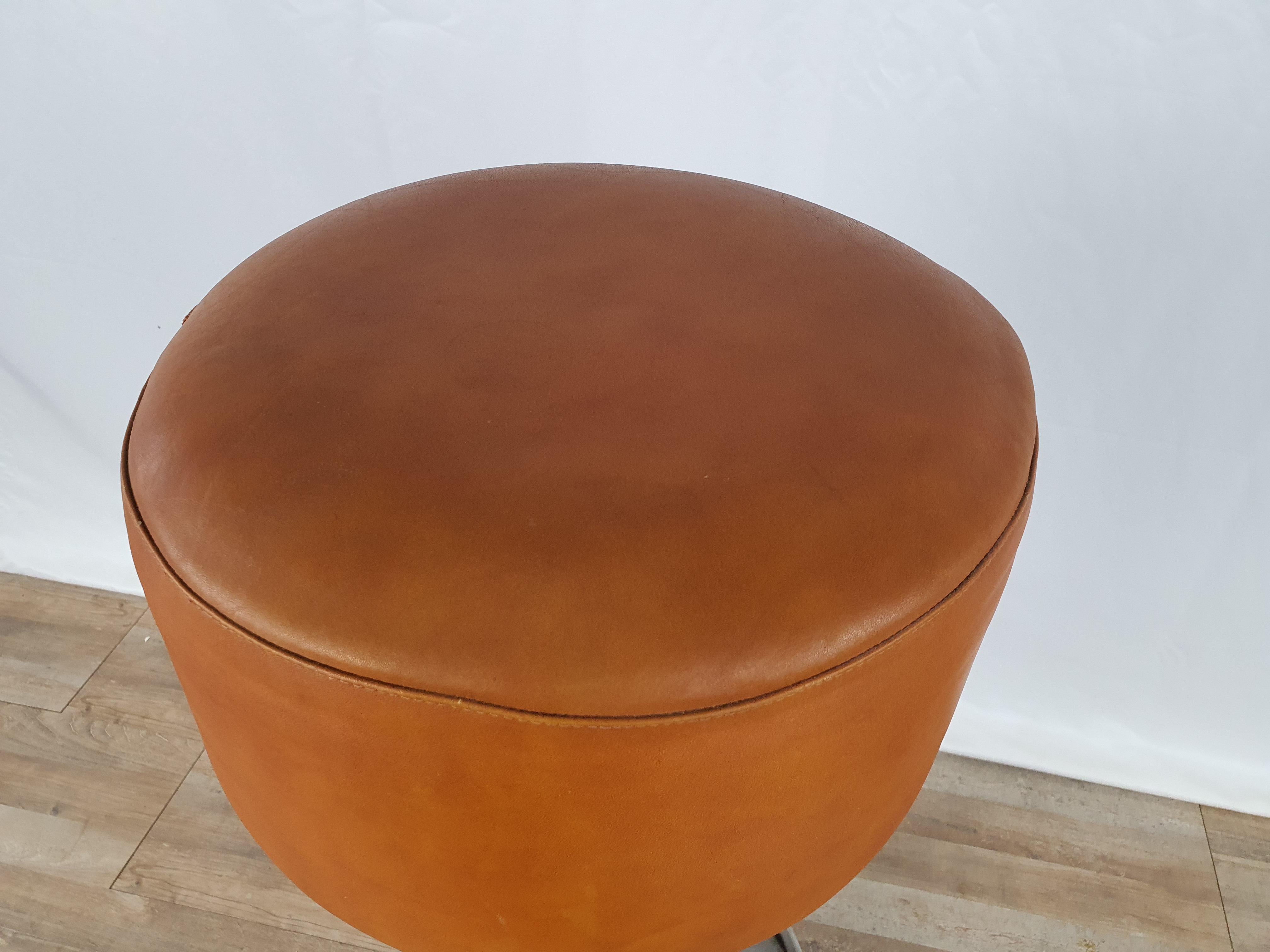Italian Metal Stool with Orange Leather Seat from 1990s