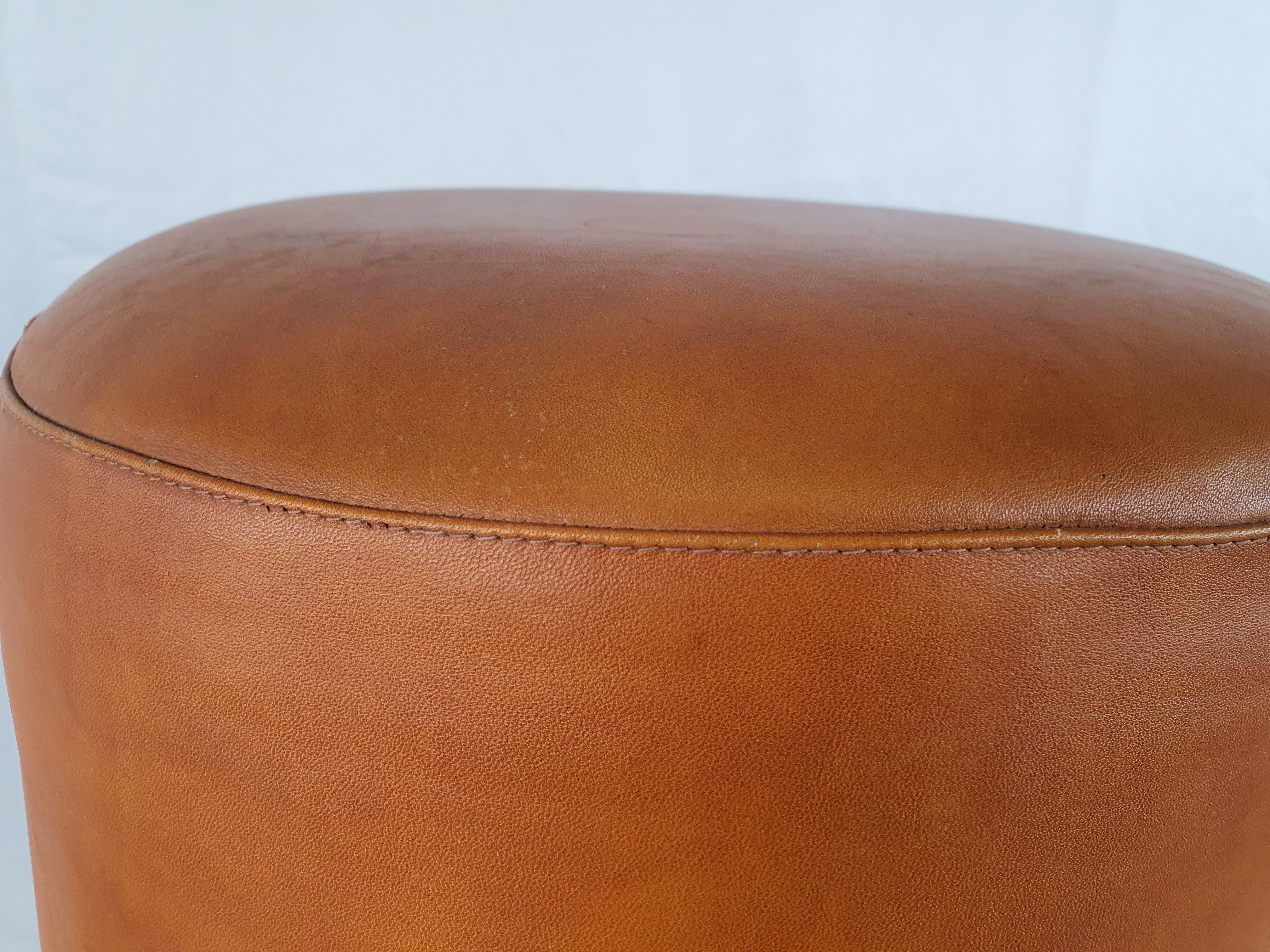 Late 20th Century Metal Stool with Orange Leather Seat from 1990s