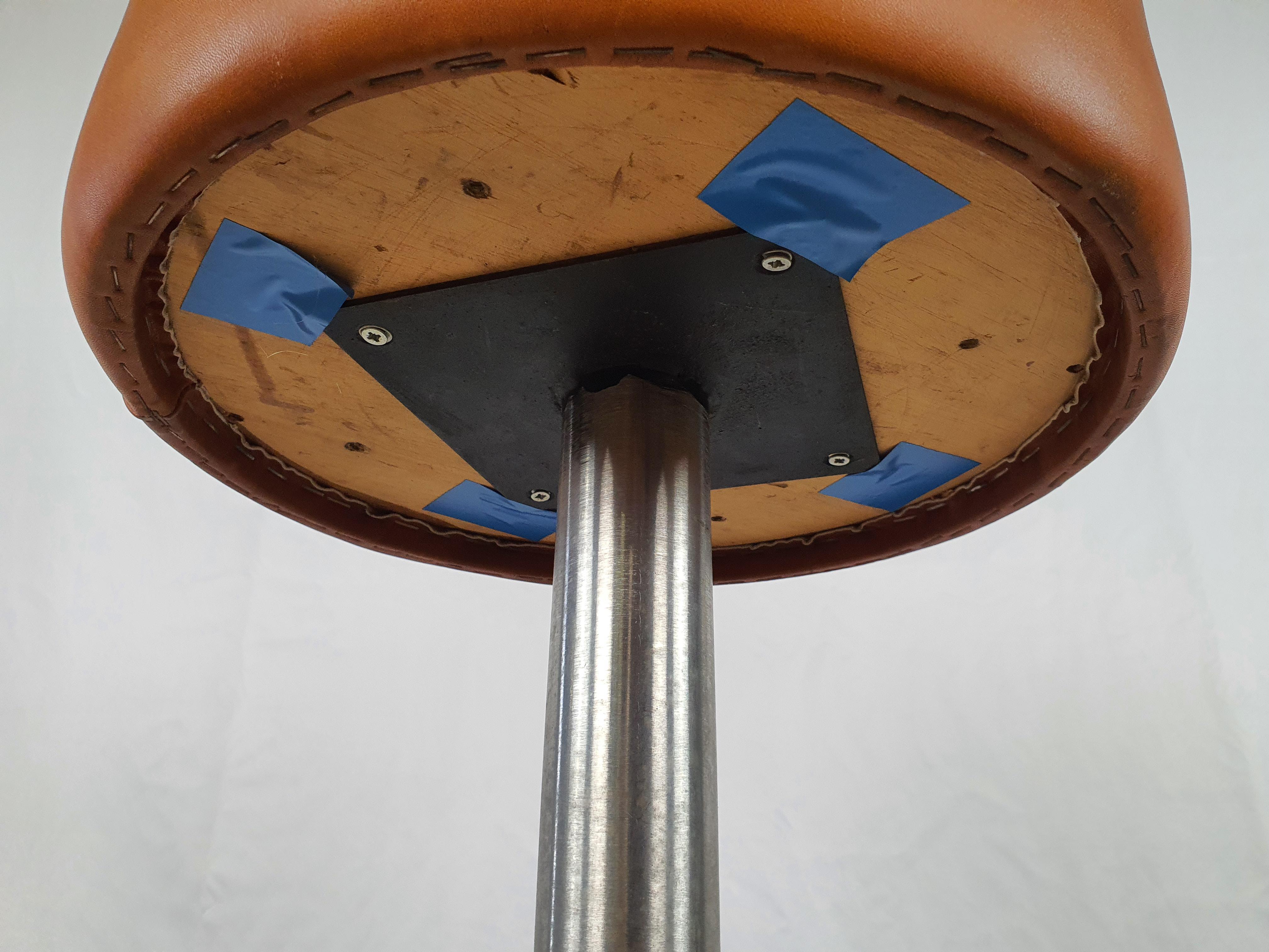 Metal Stool with Orange Leather Seat from 1990s 2