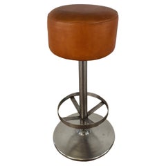 Metal Stool with Orange Leather Seat from 1990s