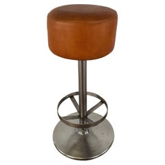 Vintage Metal Stool with Orange Leather Seat from 1990s