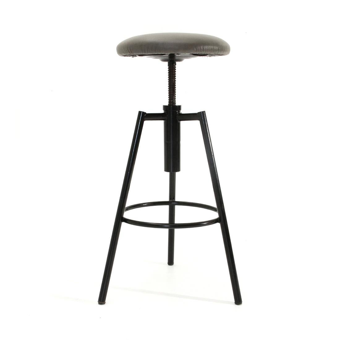Mid-Century Modern Metal Stool with Padded Seat, 1960s For Sale