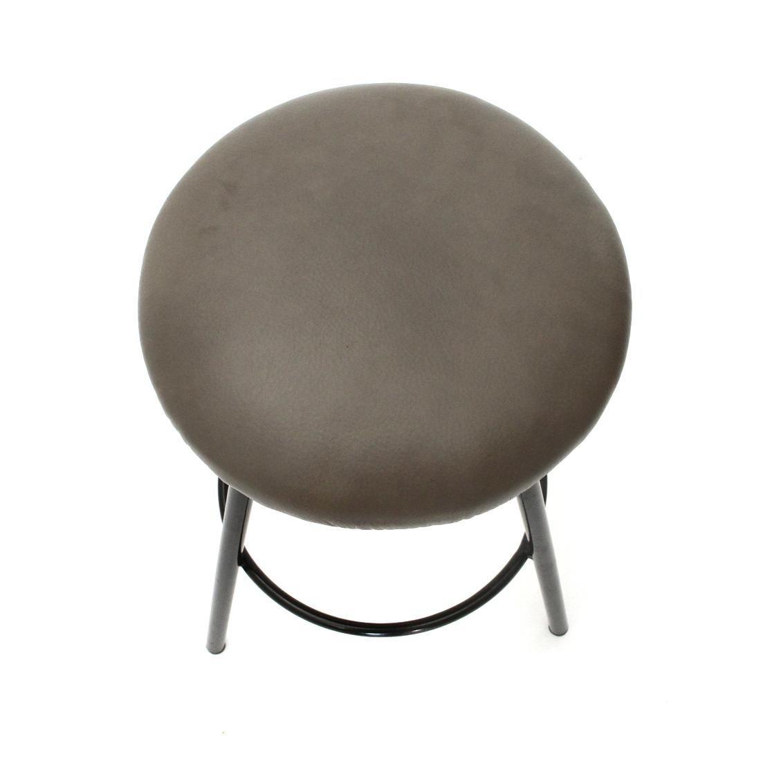 Mid-20th Century Metal Stool with Padded Seat, 1960s For Sale