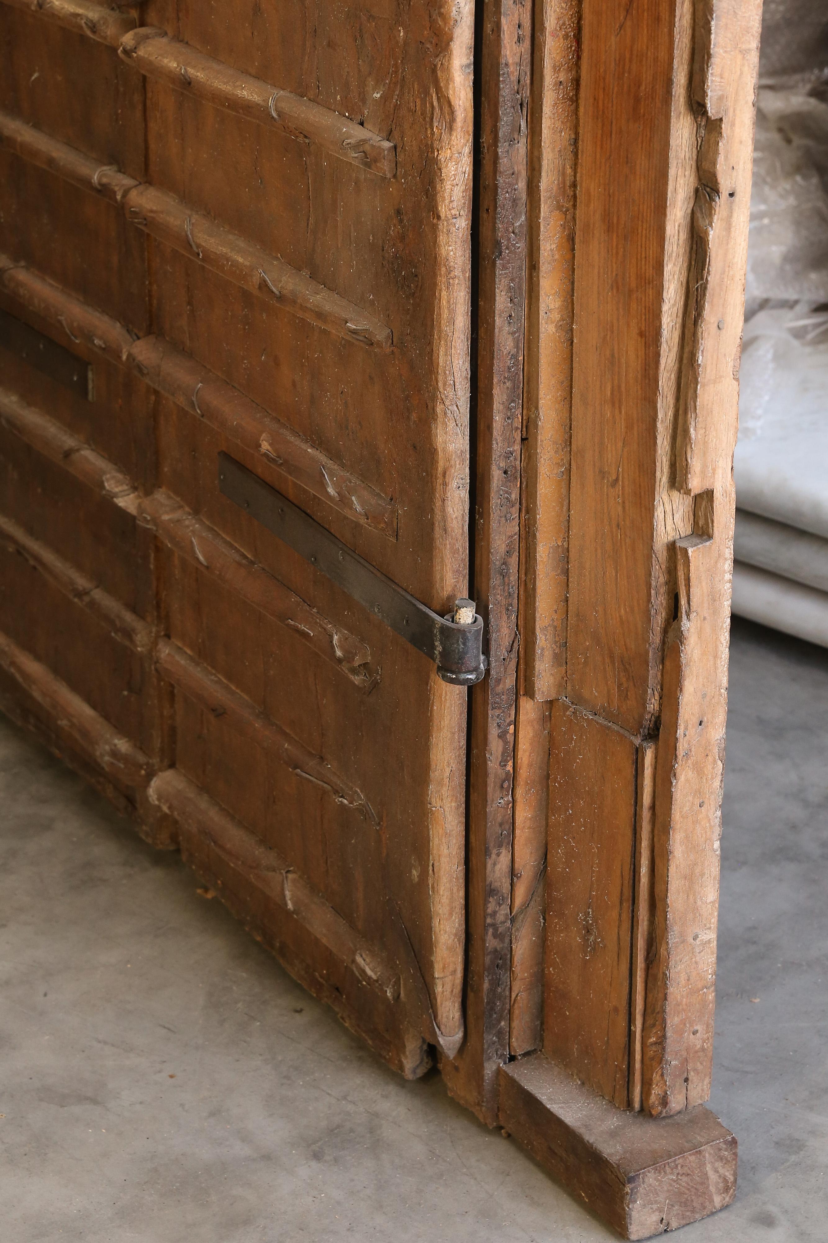 Metal Studded Highly Carved Solid Teak Wood Entry Door of a Temple Priest Home 6