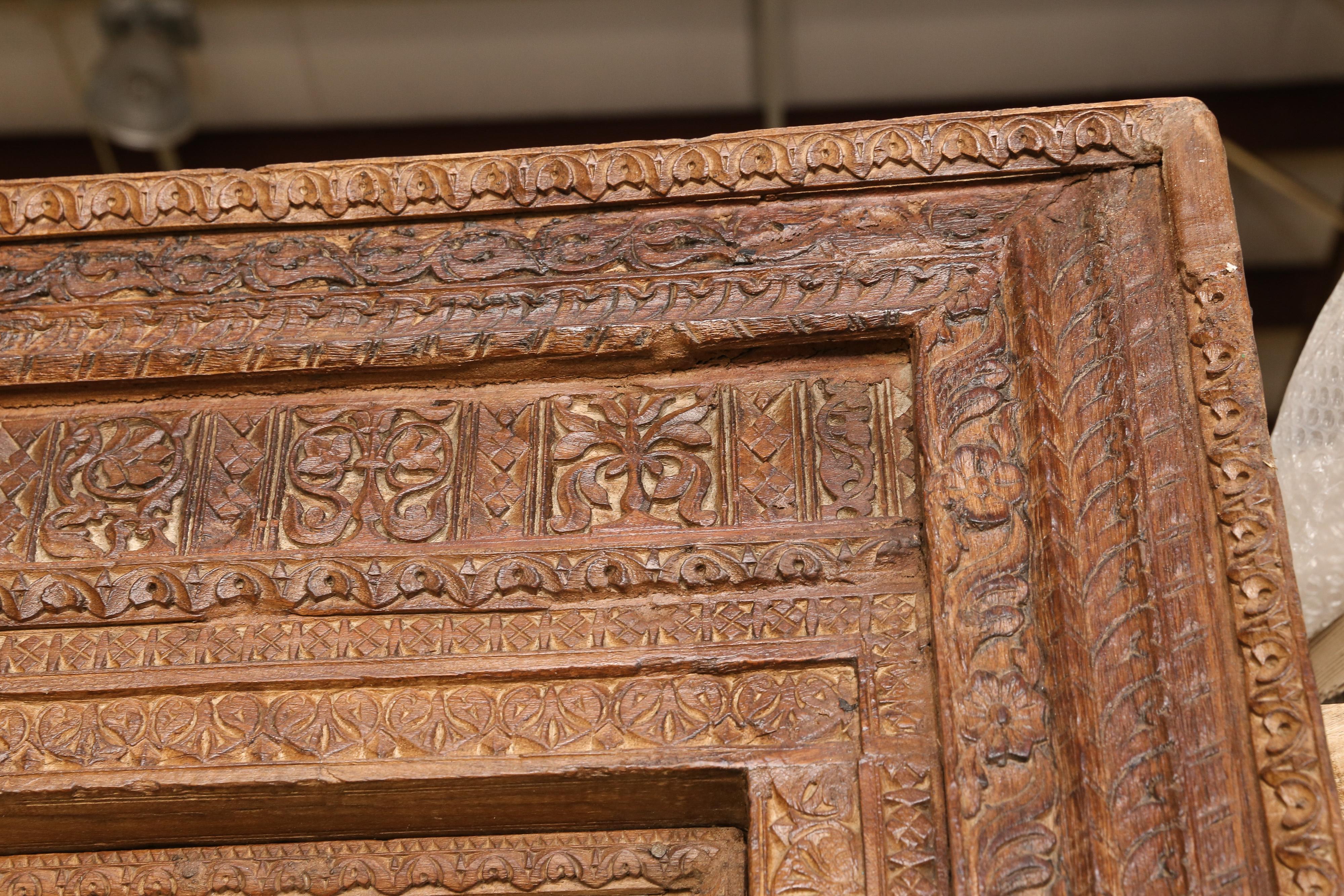 Hand-Crafted Metal Studded Highly Carved Solid Teak Wood Entry Door of a Temple Priest Home