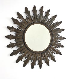 Sunburst Mirror in Olive Green Lacquered Metal