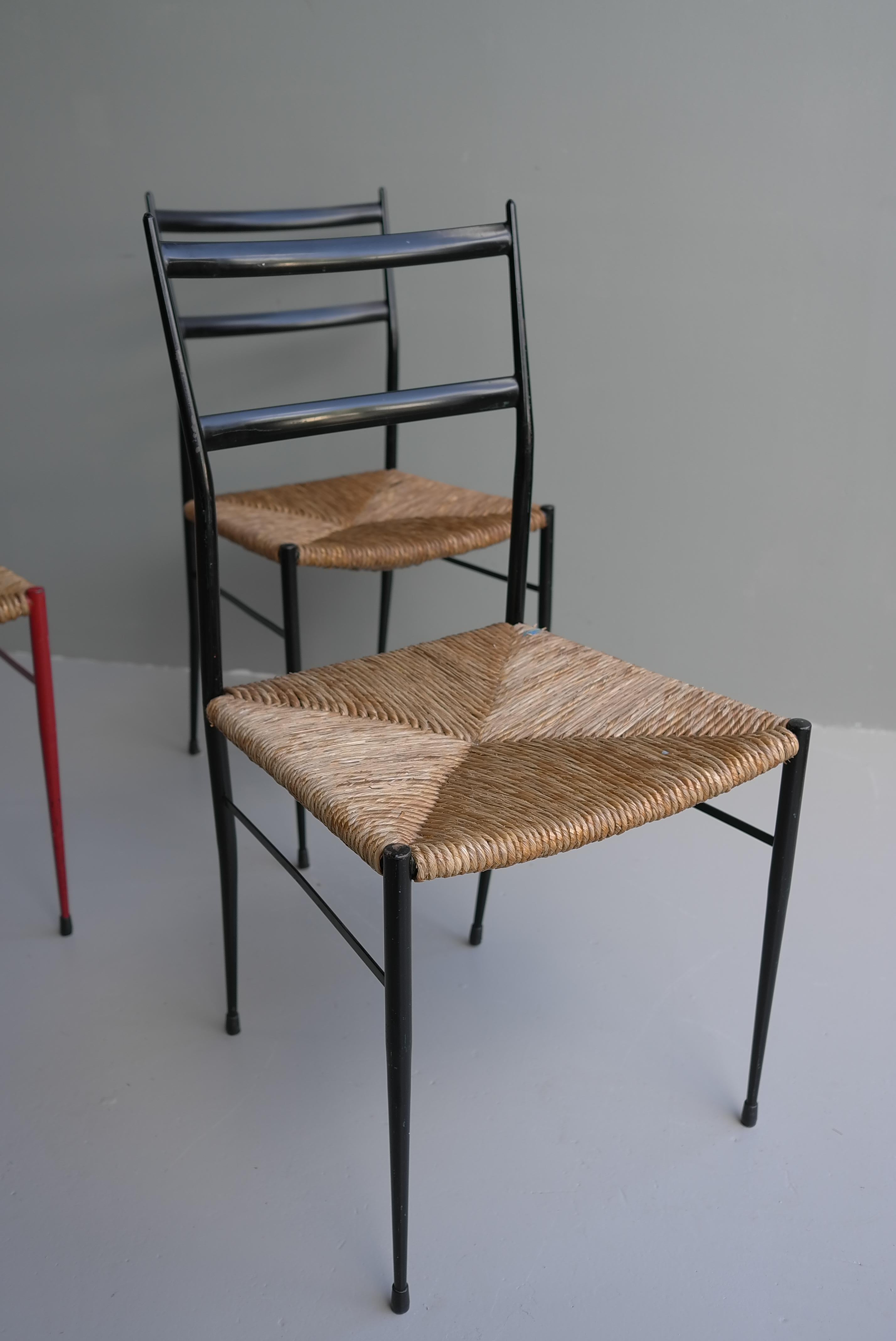 Metal Superleggera Chairs with Rush Seat, Attr to Gio Ponti de Bijenkorf, 1969 3