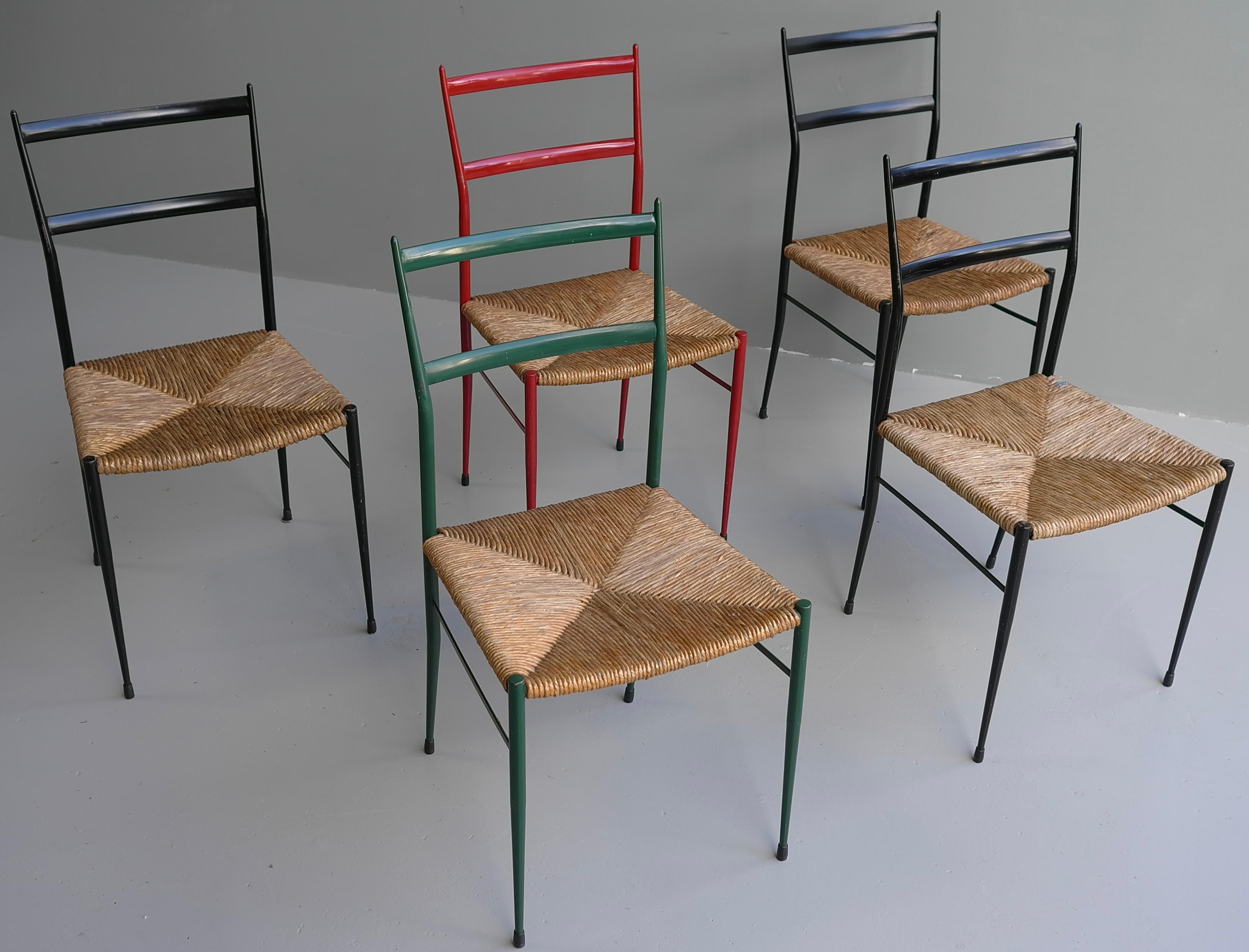 Metal Superleggera Chairs with Rush Seat, Attr to Gio Ponti de Bijenkorf, 1969 4
