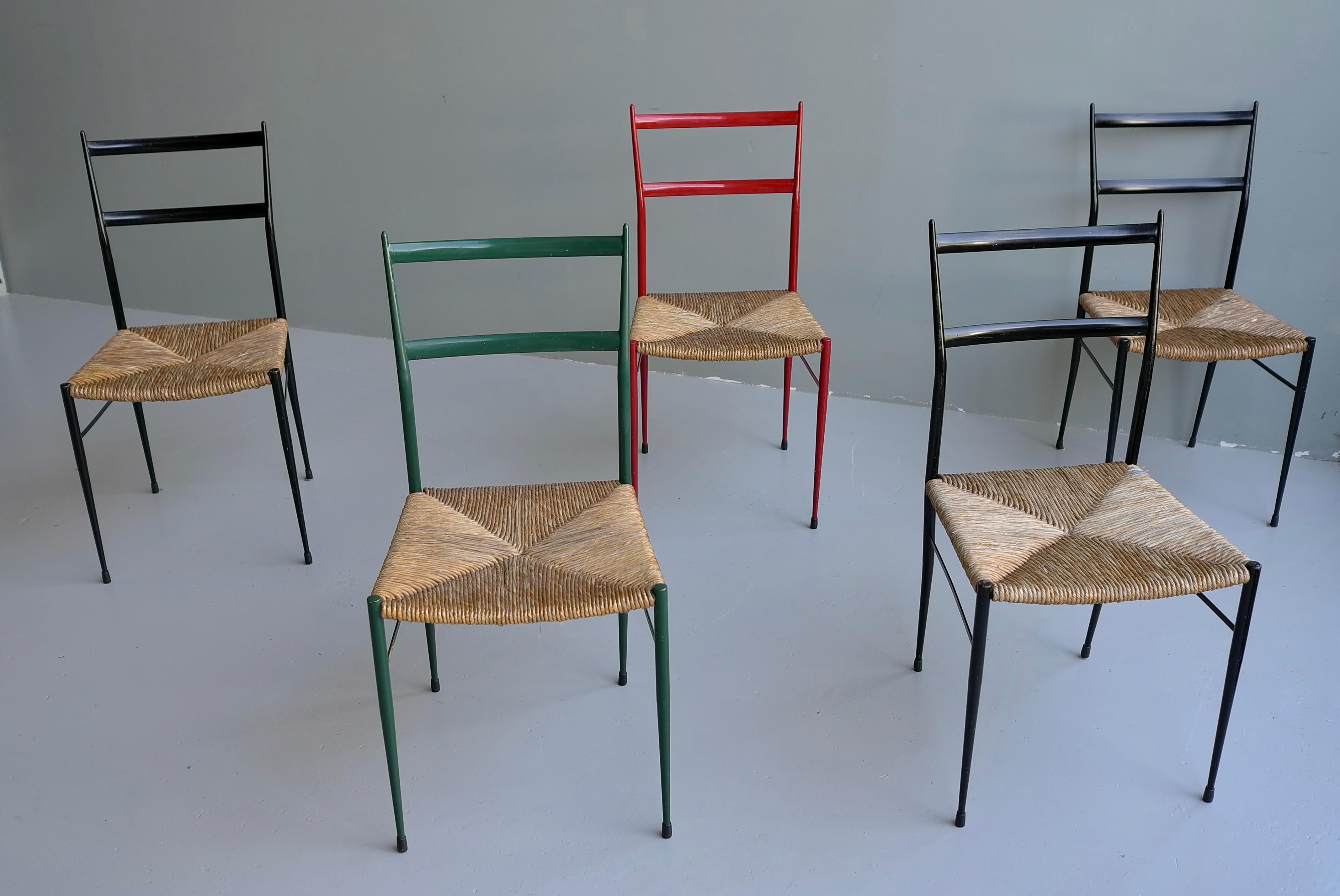 Mid-20th Century Metal Superleggera Chairs with Rush Seat, Attr to Gio Ponti de Bijenkorf, 1969
