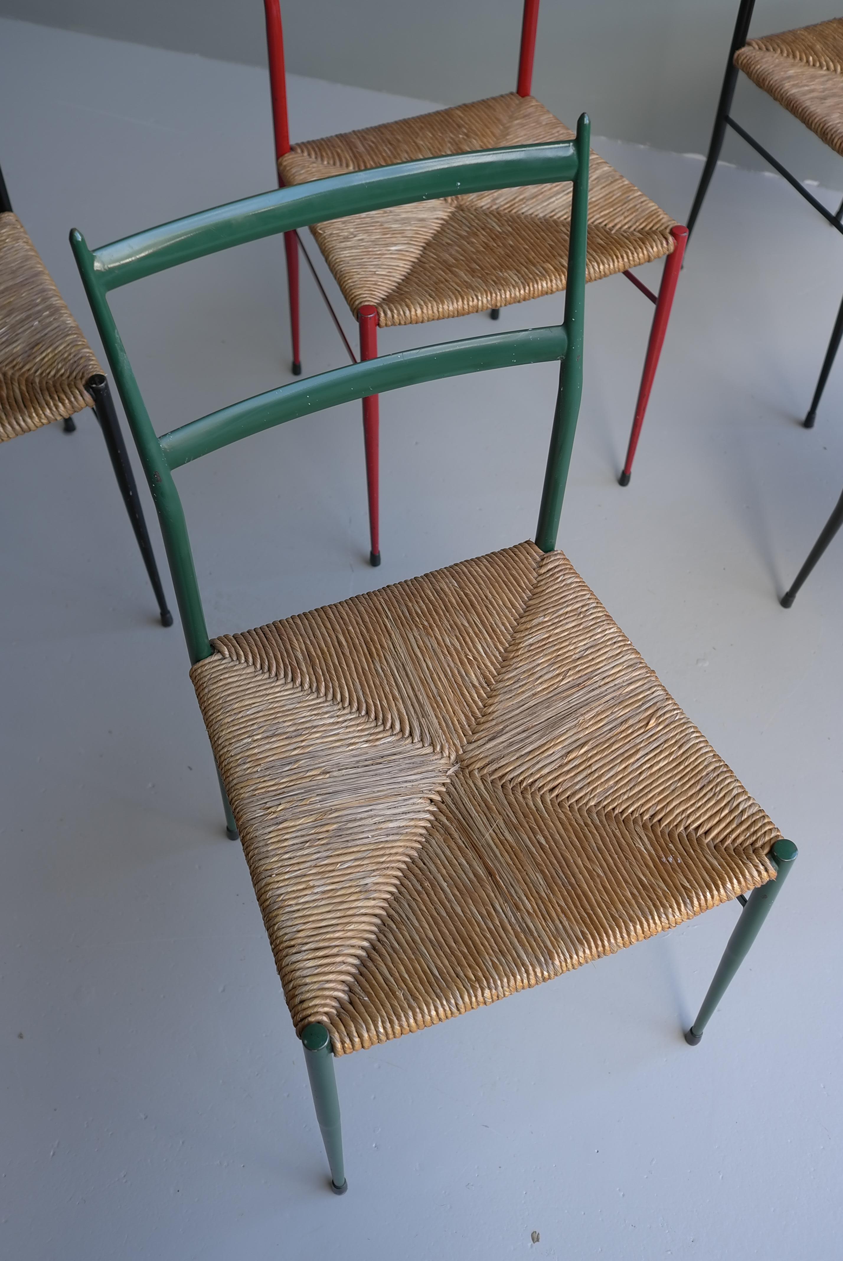 Metal Superleggera Chairs with Rush Seat, Attr to Gio Ponti de Bijenkorf, 1969 1