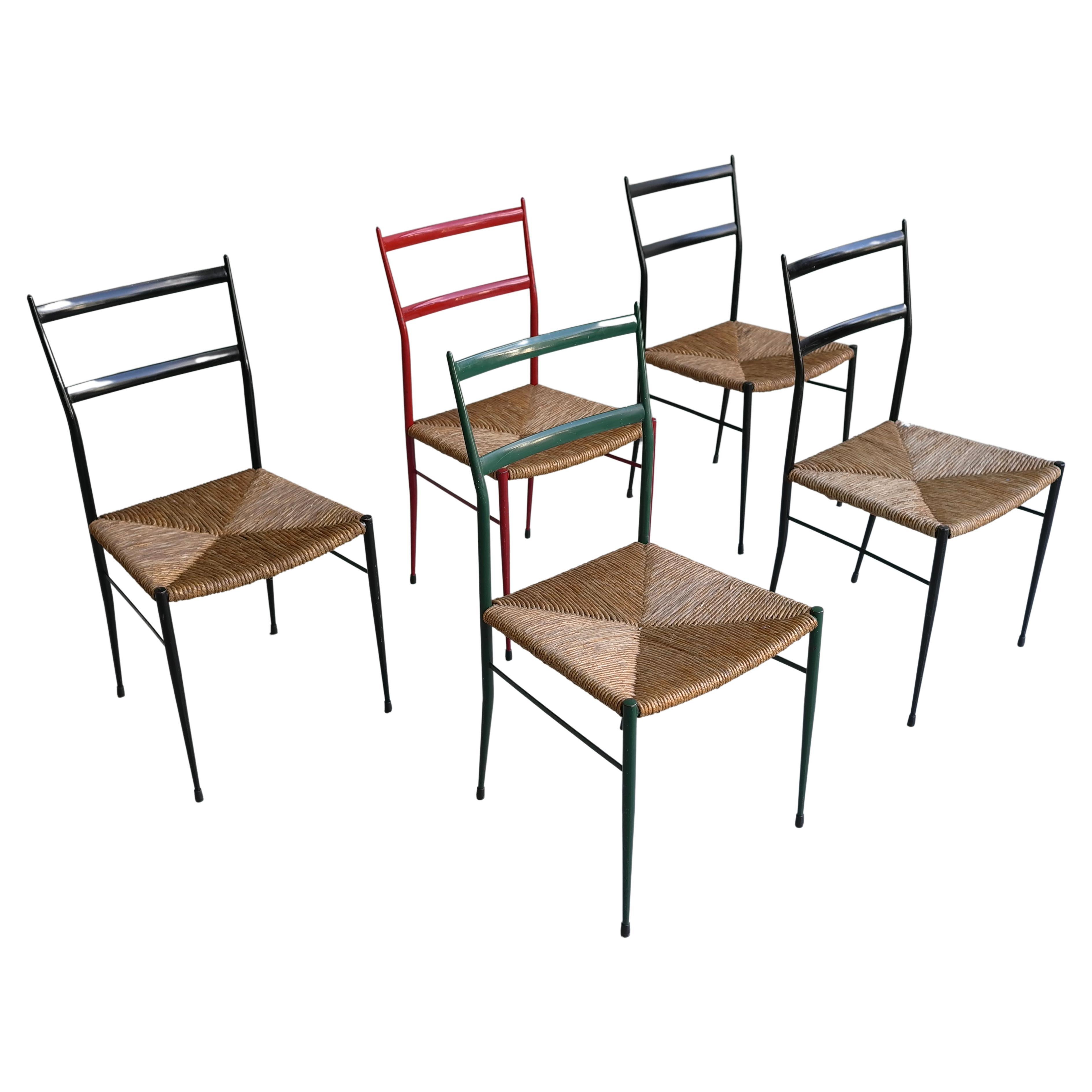 Metal Superleggera Chairs with Rush Seat, Attr to Gio Ponti de Bijenkorf,  1969 For Sale at 1stDibs