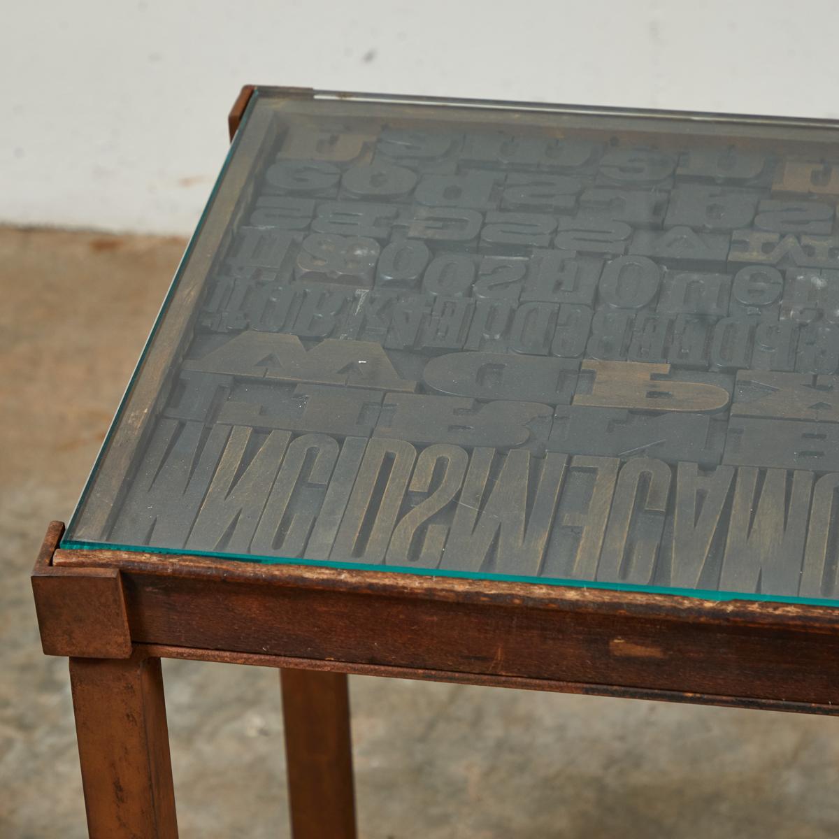 Late 19th Century Industrial Typeset Metal Table In Good Condition For Sale In Los Angeles, CA