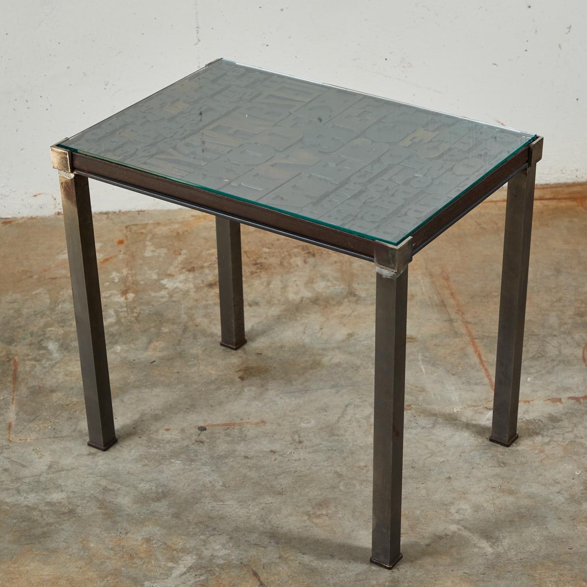 Wood Late 19th Century Industrial Typeset Metal Table For Sale